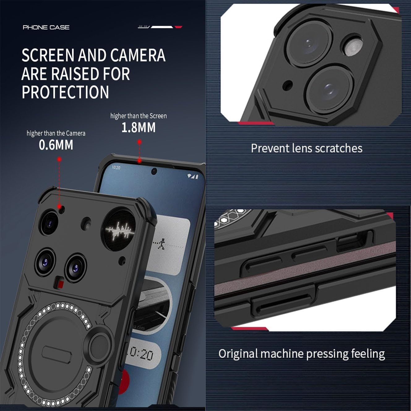 YUECXIN Magnetic Case for Nothing Phone (3) Compatible with Magsafe, Military Grade Shockproof Protective Case, Hard PC and Flexible TPU Bumper Mobile Phone Case. Black image number 6