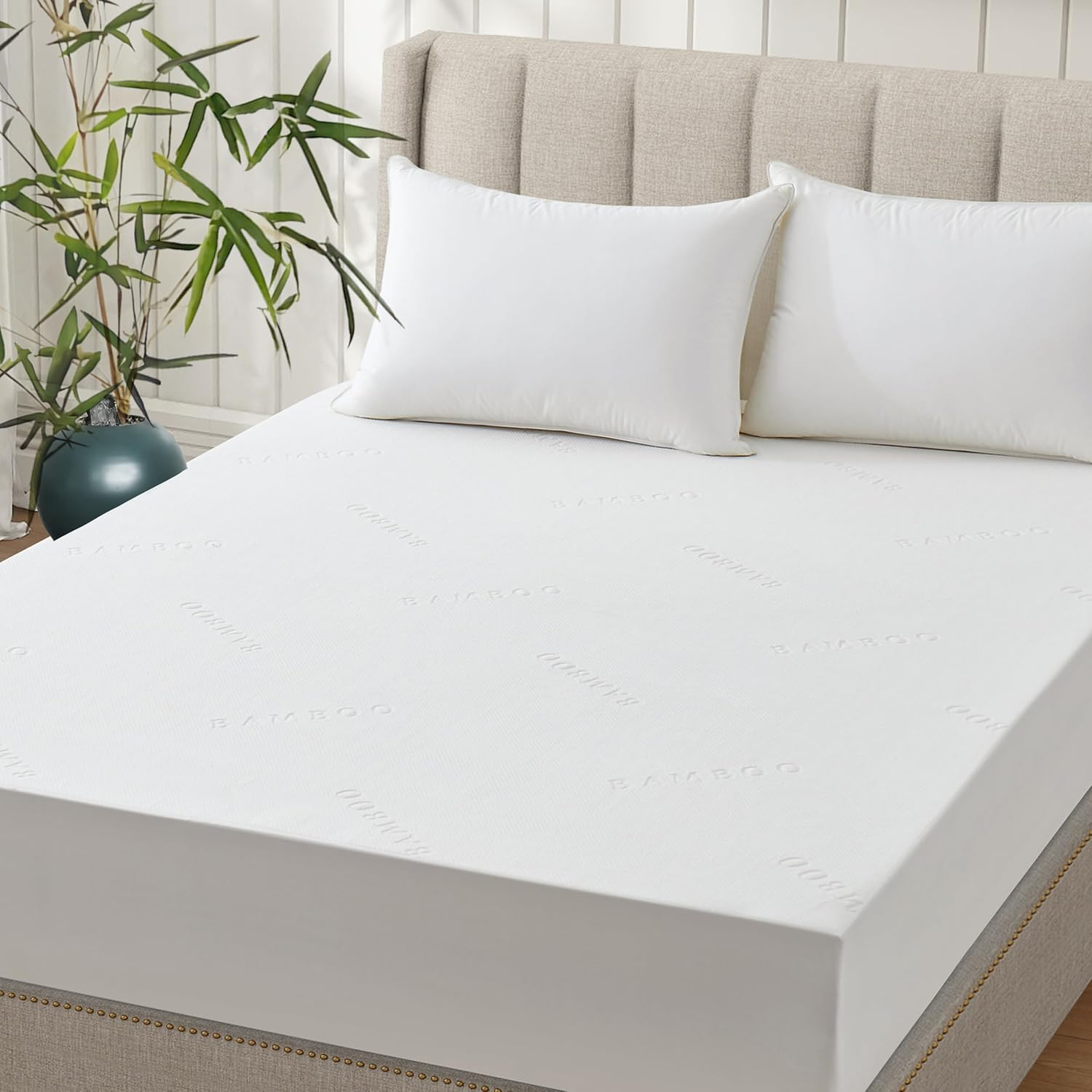 Mumullum Bamboo Waterproof Mattress Protectors Queen, Breathable and Durable Fitted Sheet Cover with 40CM Deep Pocket, Washable Mattress Pad Cover for Kid, Elderly, Pets image number 1