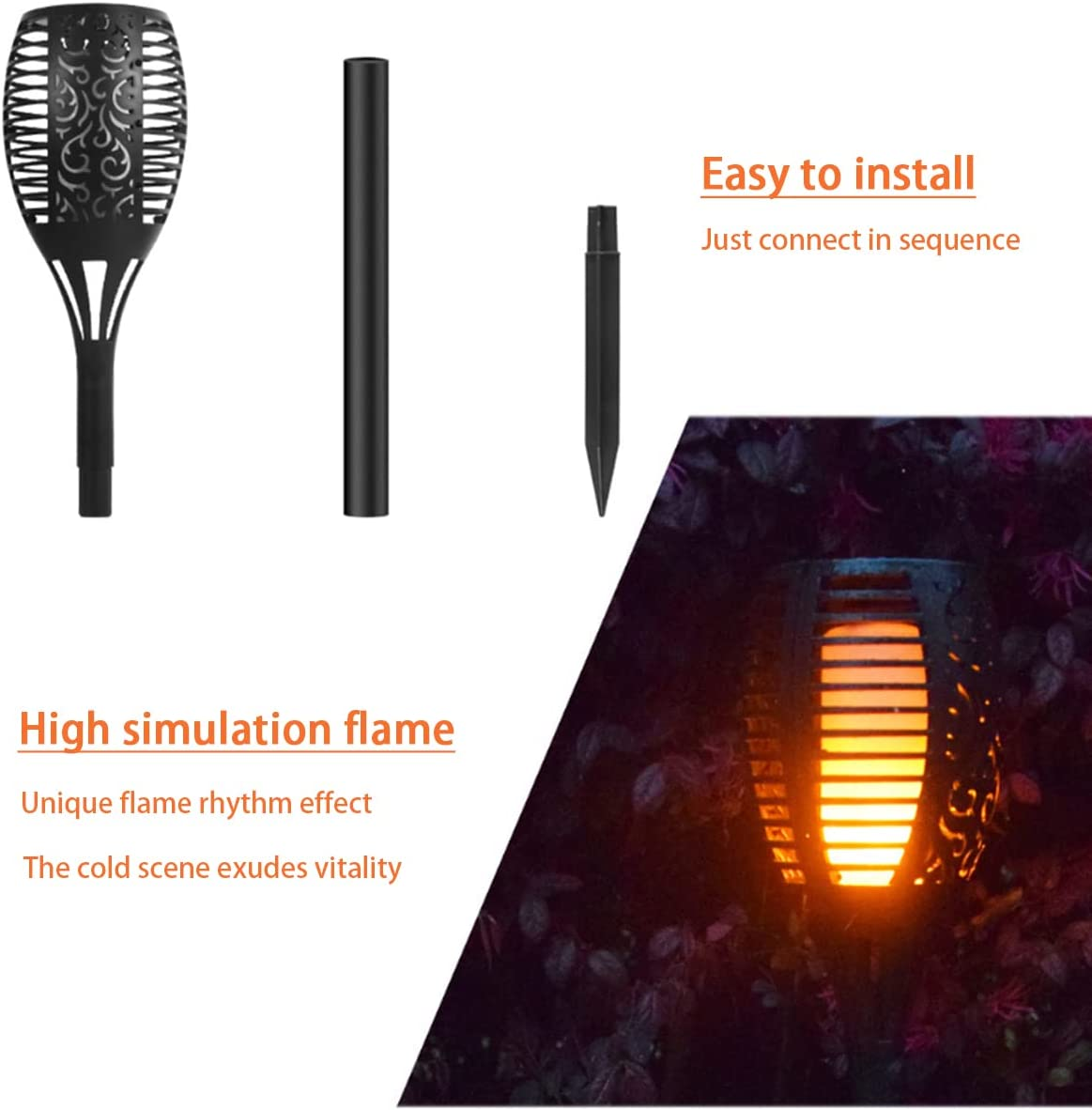 4-Pack Solar Lights Outdoor with Flickering Dancing Flame - Waterproof Landscape Torch for Garden, Pathway, Patio, Yard, Driveway - Outdoor Decoration image number 2