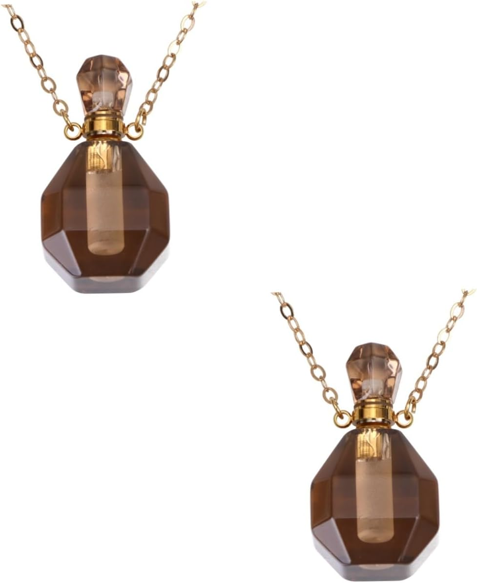 STOBAZA 2Pcs Natural Crystal Fluorite Perfume Bottle Pendant Necklace Essential Oil Container Metal Chain for Perfume Atomizer Bottle and Home Decorative Accessories