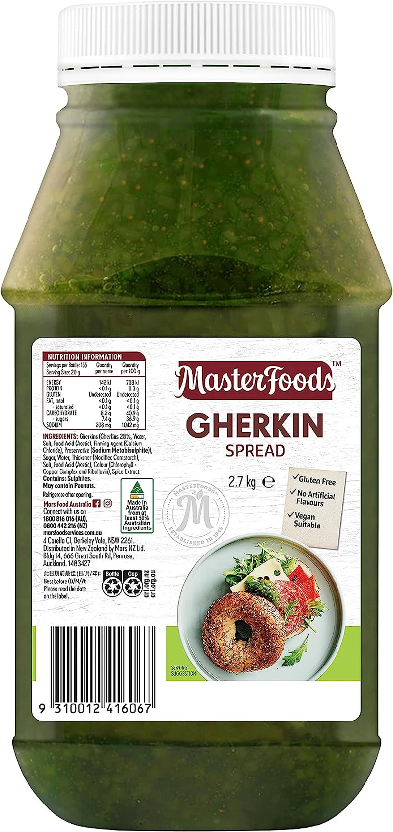 Masterfoods Gherkin Spread Relish 2.7 Kg Jar