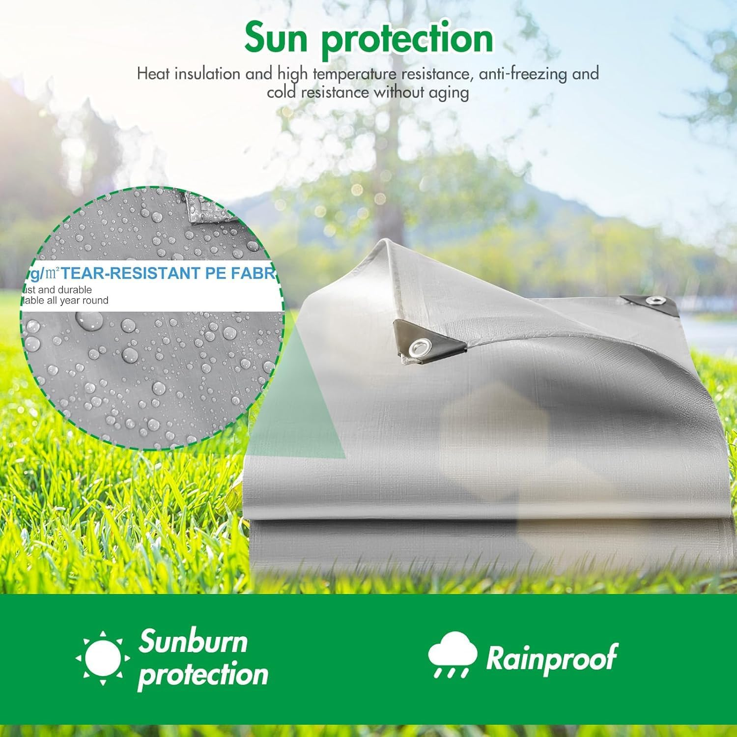 Xinghonyac PE Foldable Tarps, Tarps Heavy Duty Waterproo with Storage Bag and Ground Pegs, Waterproof Rug, Outdoor Sunshade & Rainproof Cover for Gardens, Camping, Rvs(300 X 400Cm) image number 4