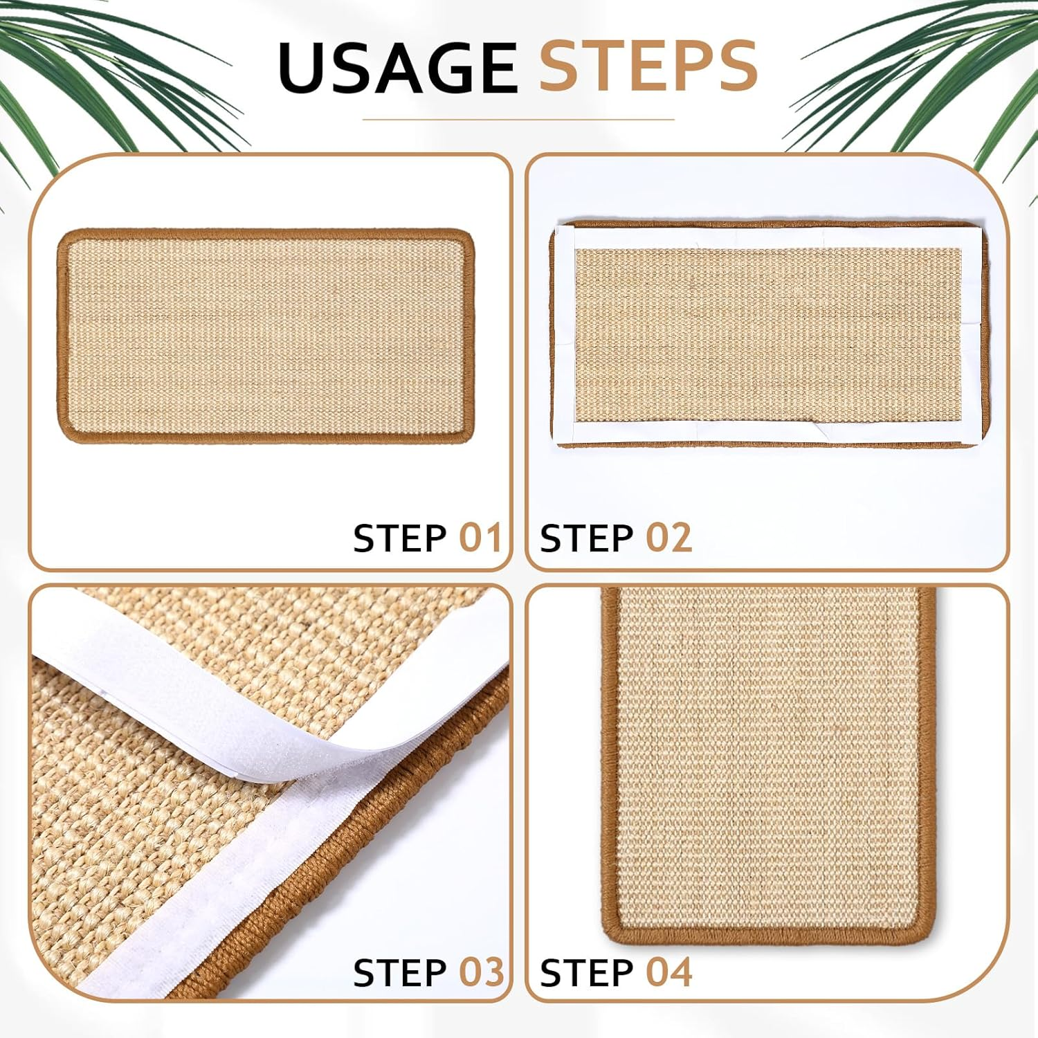 Mixweer 6 Pcs Wall Mounted Cat Scratching Post with Hook and Loop Strips, 9.8 X 19.7 Inch Sisal Cat Scratching Pad Scratch Mat Cat Scratch Pad Rug for Couch Wall Window Perch Wall Furniture