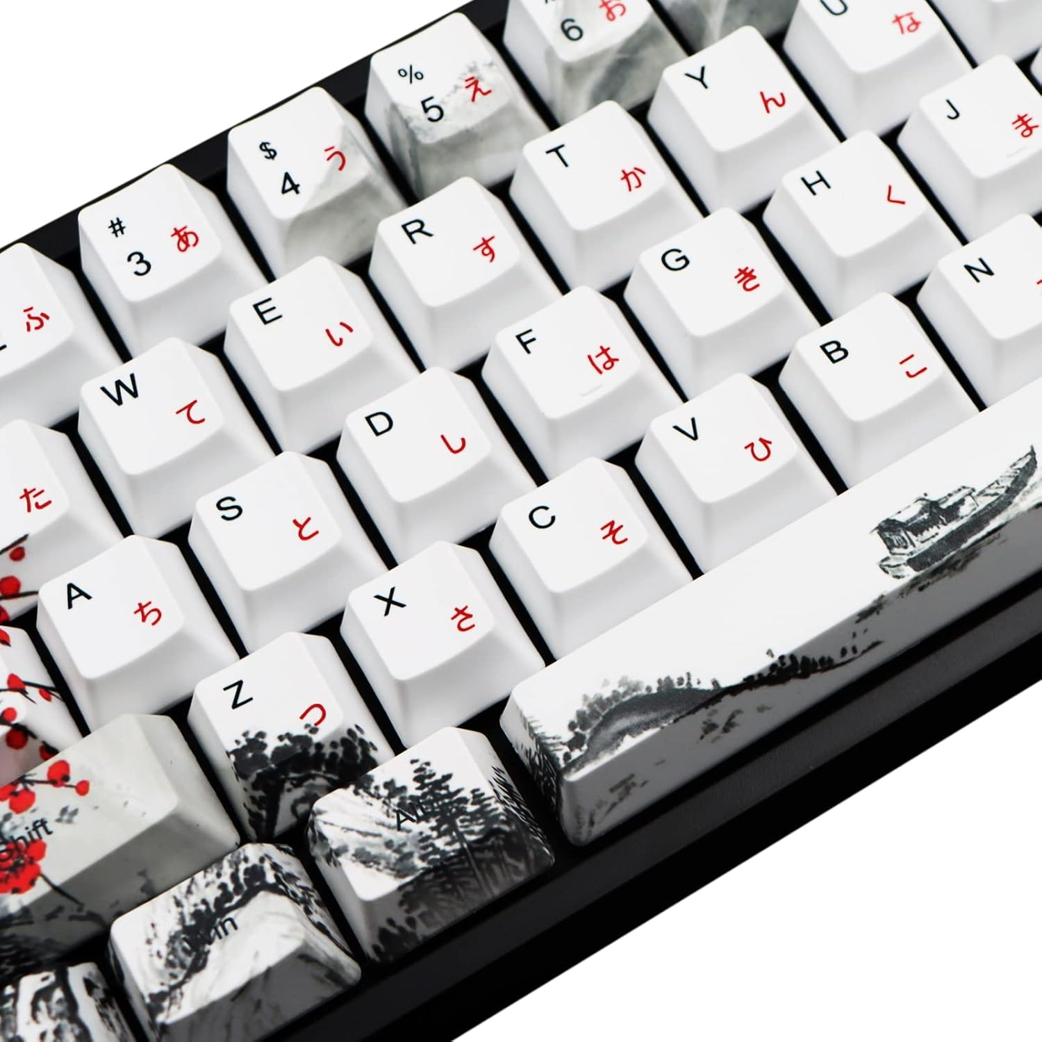 MOLGRIA Keycaps 68 Set for RK68 GK68 Mechanical Keyboard, Custom PBT OEM Profile Key Caps Japanese Font with Keycap Puller for Gateron Kailh Cherry MX Switch ANSI Layout Keyboard(Plum Blossom)