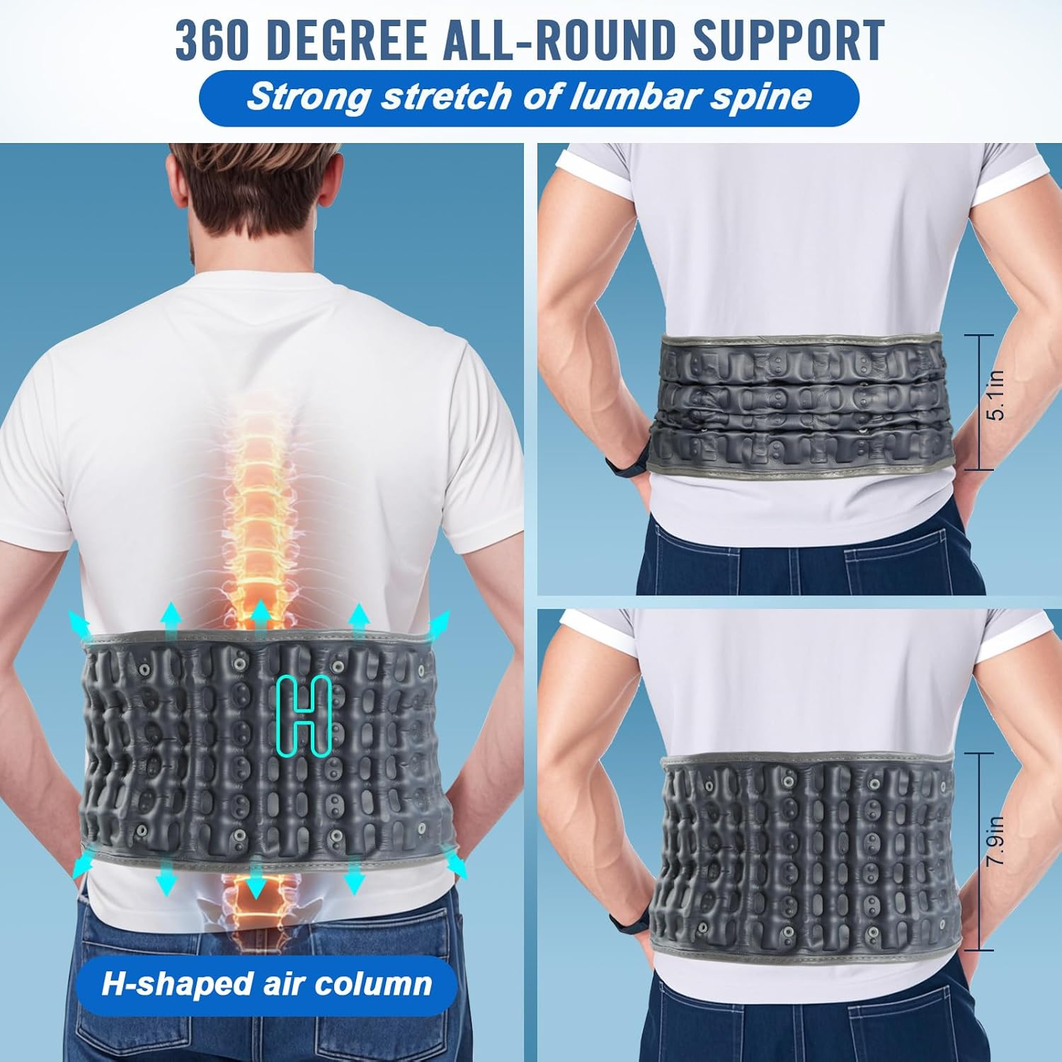 HONGJING Electric Pump Decompression Belt for Lower Back Pain Relief, Inflatable Back Reliever Lumbar Support Brace, One Size Fits 29-49 Waist - Beige image number 7