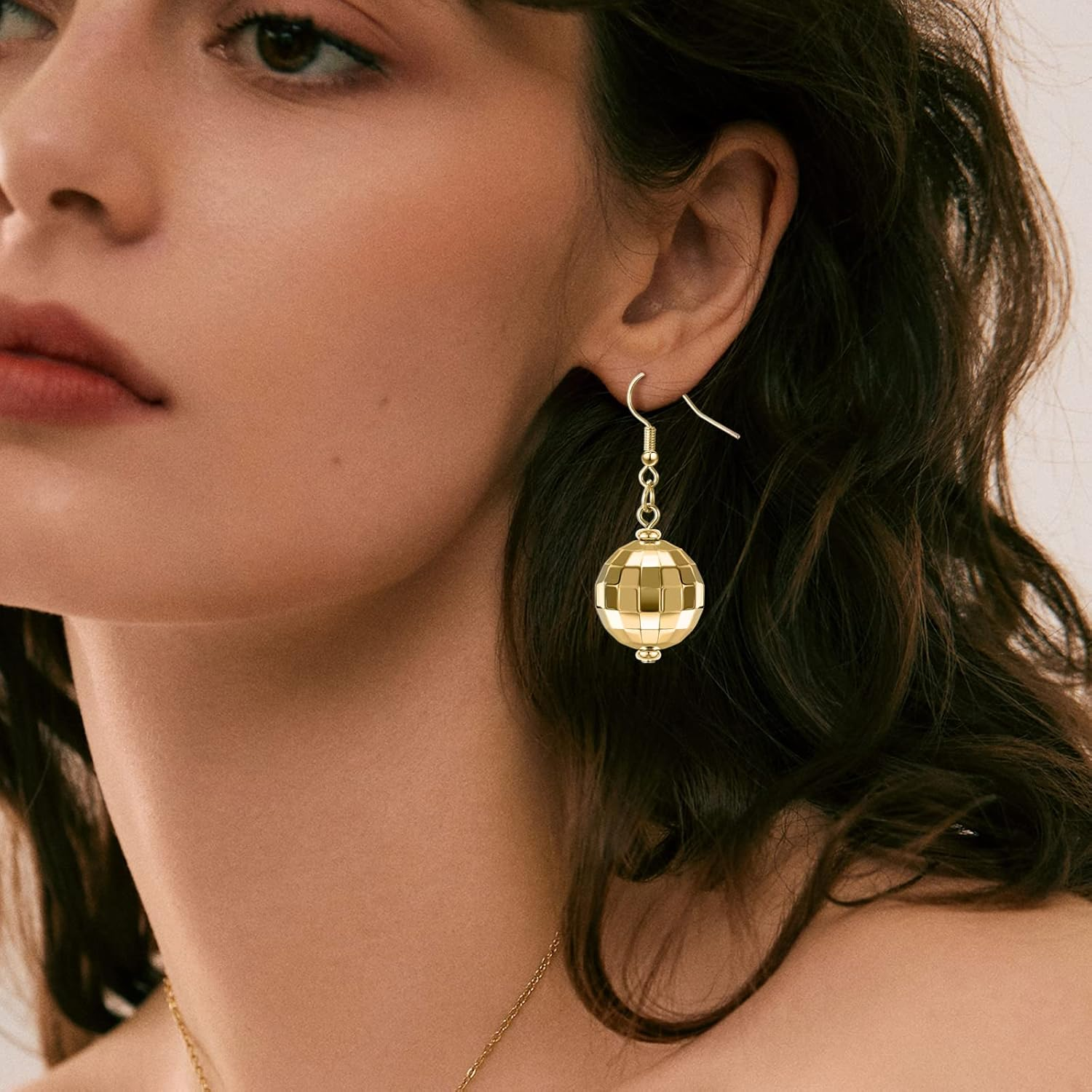Disco Ball Earrings for Women Silver Gold Disco Mirrorball Earrings Perfect for 70S Outfits Dance Party Costume Accessories image number 2