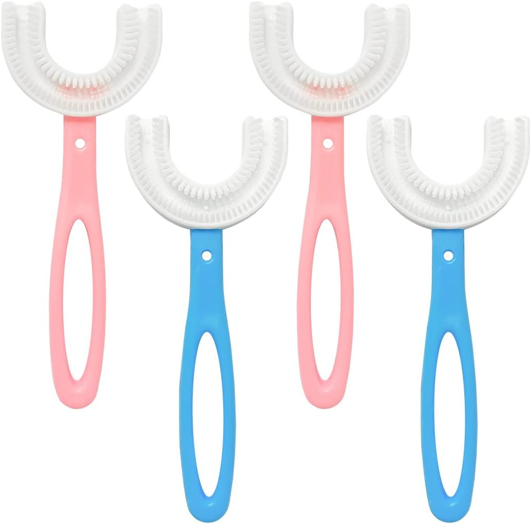 4 Packs Kids U Shaped Toothbrush Whole Mouth with Silicone Bristles Massage Childrens Tooth Brush, 360&deg; All-Round Oral Cleaning, U-Shaped Training Toothbrushes for Kids (6-12 Years Old) image number 4