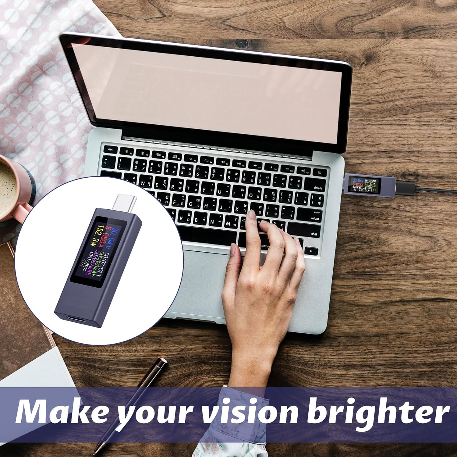 USBC Tester Power Meter, Usb-Tester, Type C Voltage and Current Tester-Meter, Aluminum Alloy Housing with Colorful LED Display, Support Fast Charging Test, Usbcable Charger Detector image number 2