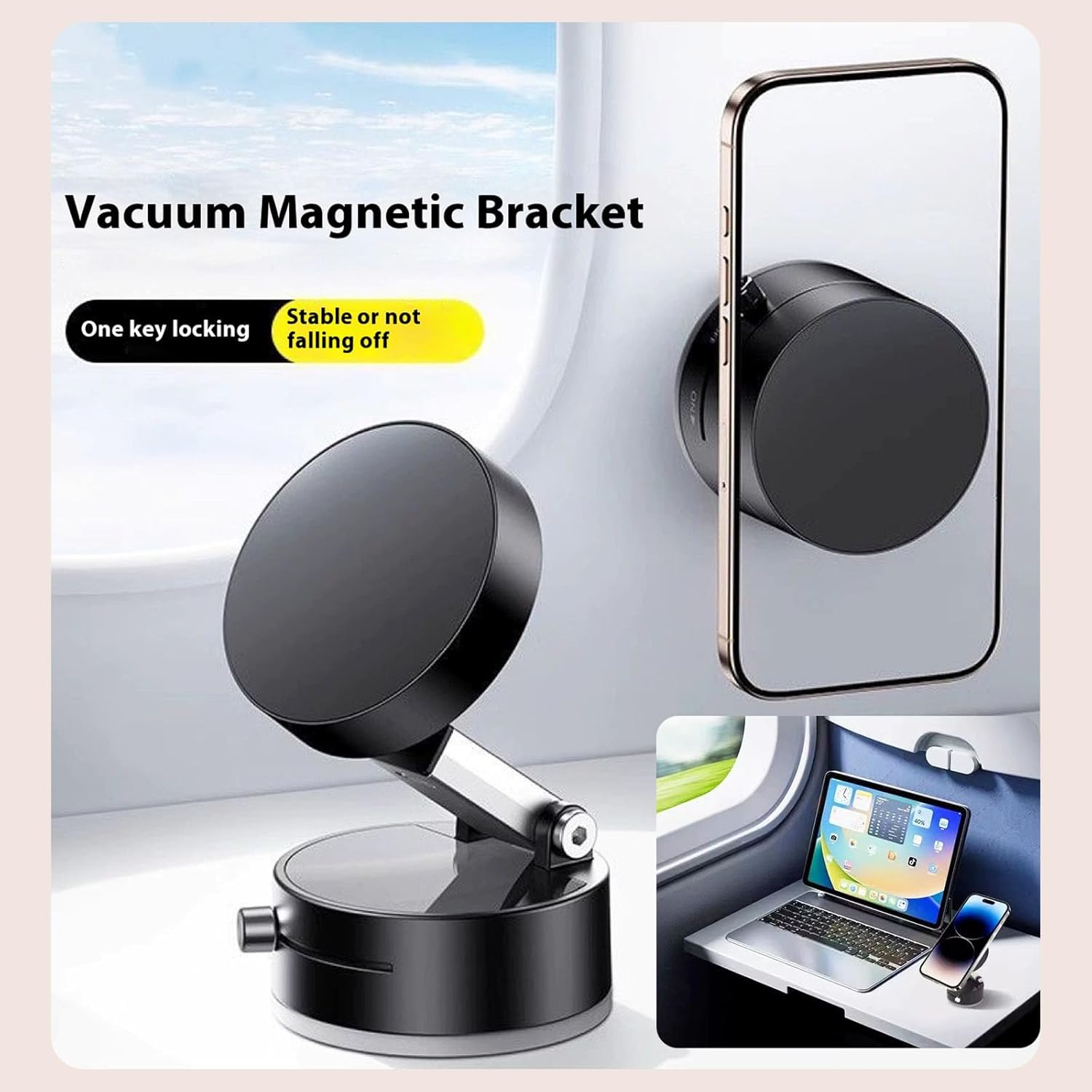 Leeneen 2025 New Strong Magnetic Vacuum Suction Phone Holder,For Car/Home/Smooth Surface/Mirror/Glass Foldable and Retractable Vacuum Magnetic Suction Phone Mount Bracket (White) - Pink image number 3