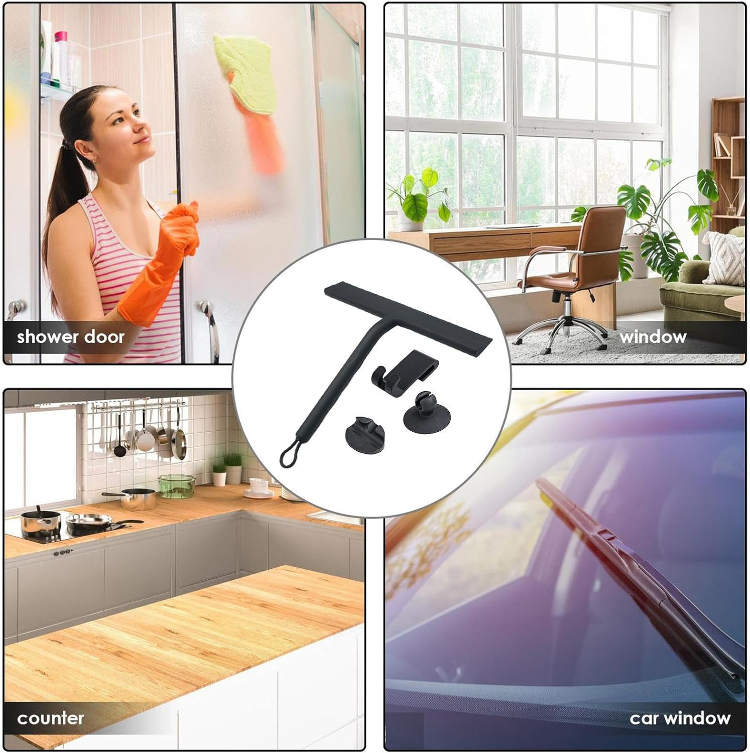 Squeegee for Shower, Shower Wiper Bathroom Squeegee Scraper, Silicone Cleaning Supplies Scrubber with 3 Hooks, Wiper Scraper for Tile Wall Mirror Car Windshield Window image number 5