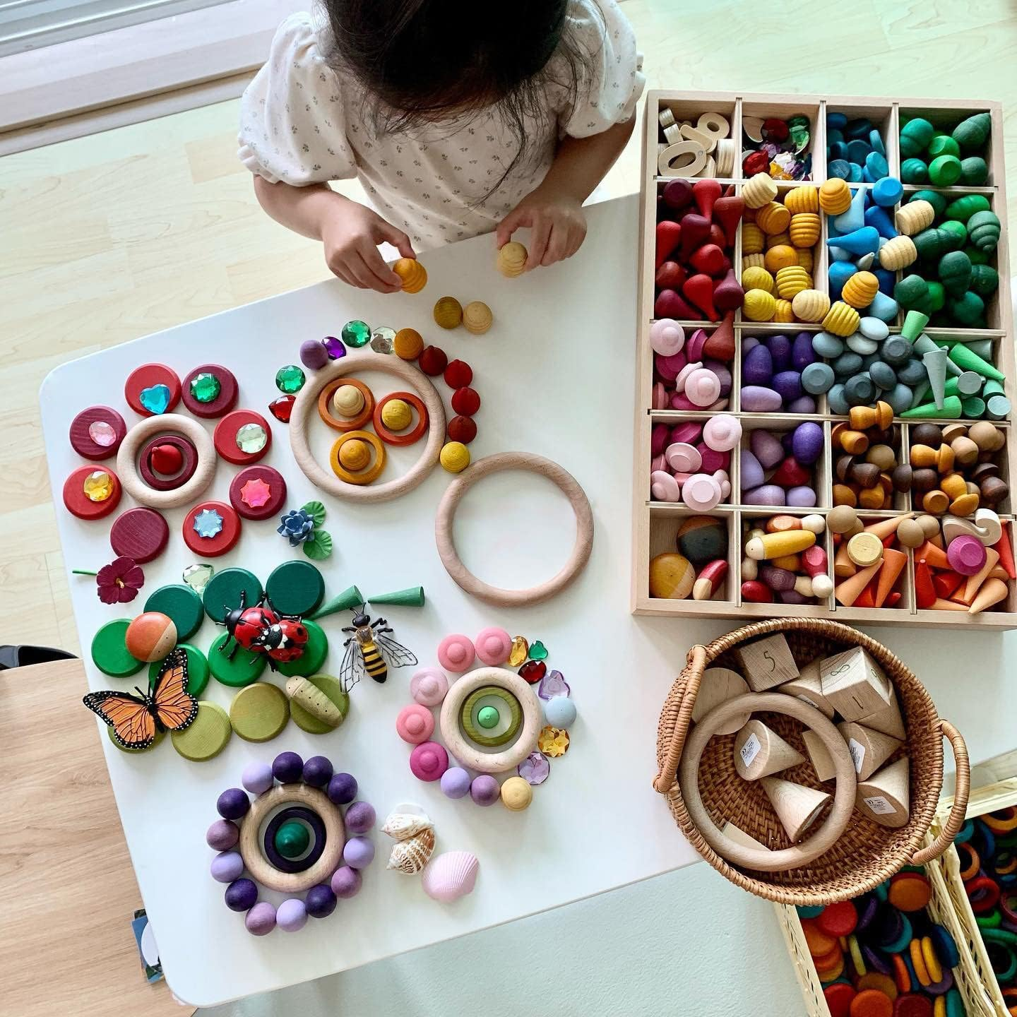 Large Set Full Rainbow Color Style Wooden Loose Parts Sensory Play Toys, Rainbow Mandala Loose Parts 7 Shapes, 27 Colors, Rainbow Stacker Nesting Toys Parts(81 PCS)&hellip; image number 1