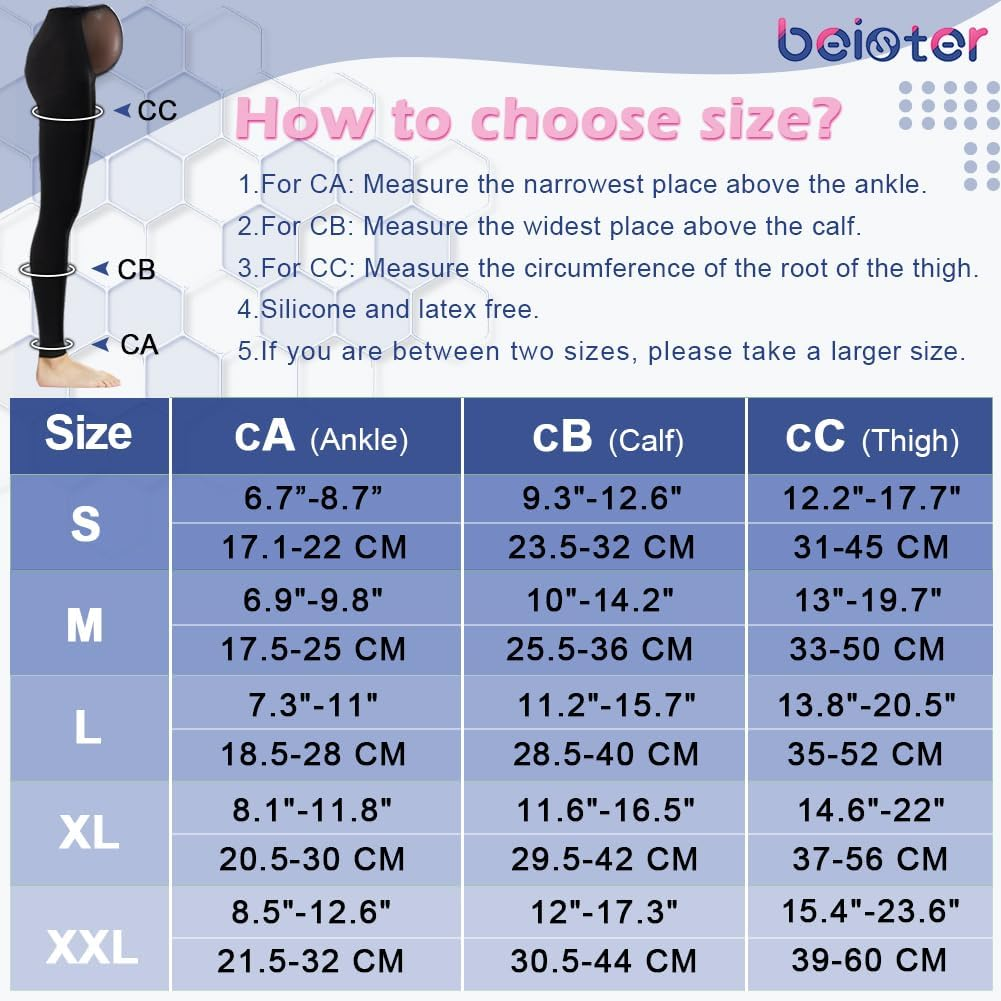 Maternity Medical Compression Tights by Beister, 20-30Mmhg Graduated Support Pregnancy Legging with Button Elastic Band & Abdominal Protection, Footless High Waist Compression Pantyhose for Varicosity image number 3
