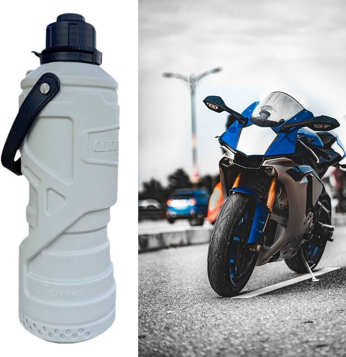 Generic 1.8L Motorcycle Fuel Tank, Container for Cup Holder Use, Cylindrical Design, Light Gray