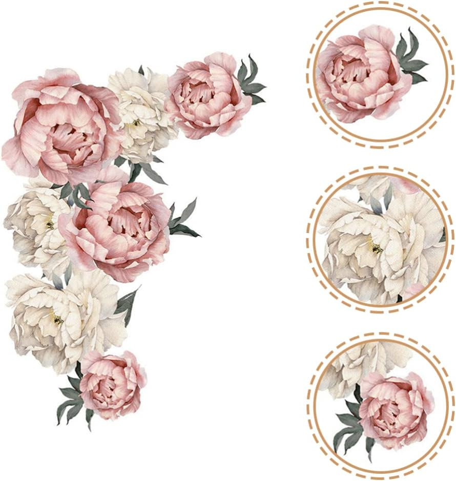 Toyvian Peony Flowers Wall Decal, Removable Peel and Stick Floral Wall Decal Sticker, Large Size Peony Rose Wall Sticker for Kids Nursery Living Room Bedroom Wallpaper Murals, Pink image number 5