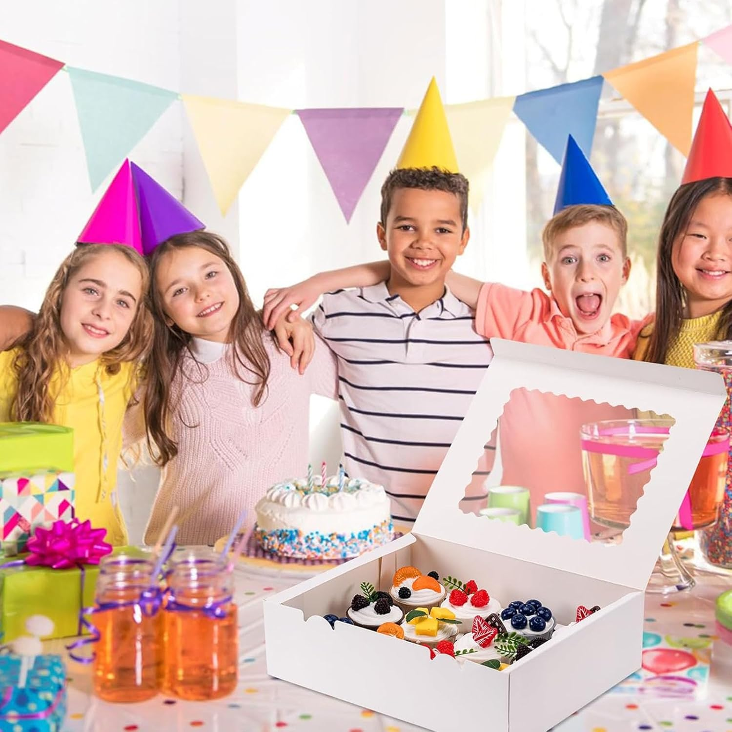 Cupcake Boxes, 10 Set White Containers 12 Count with Window Inserts, Disposable Holder for Muffins, Cookies, Dessert image number 1