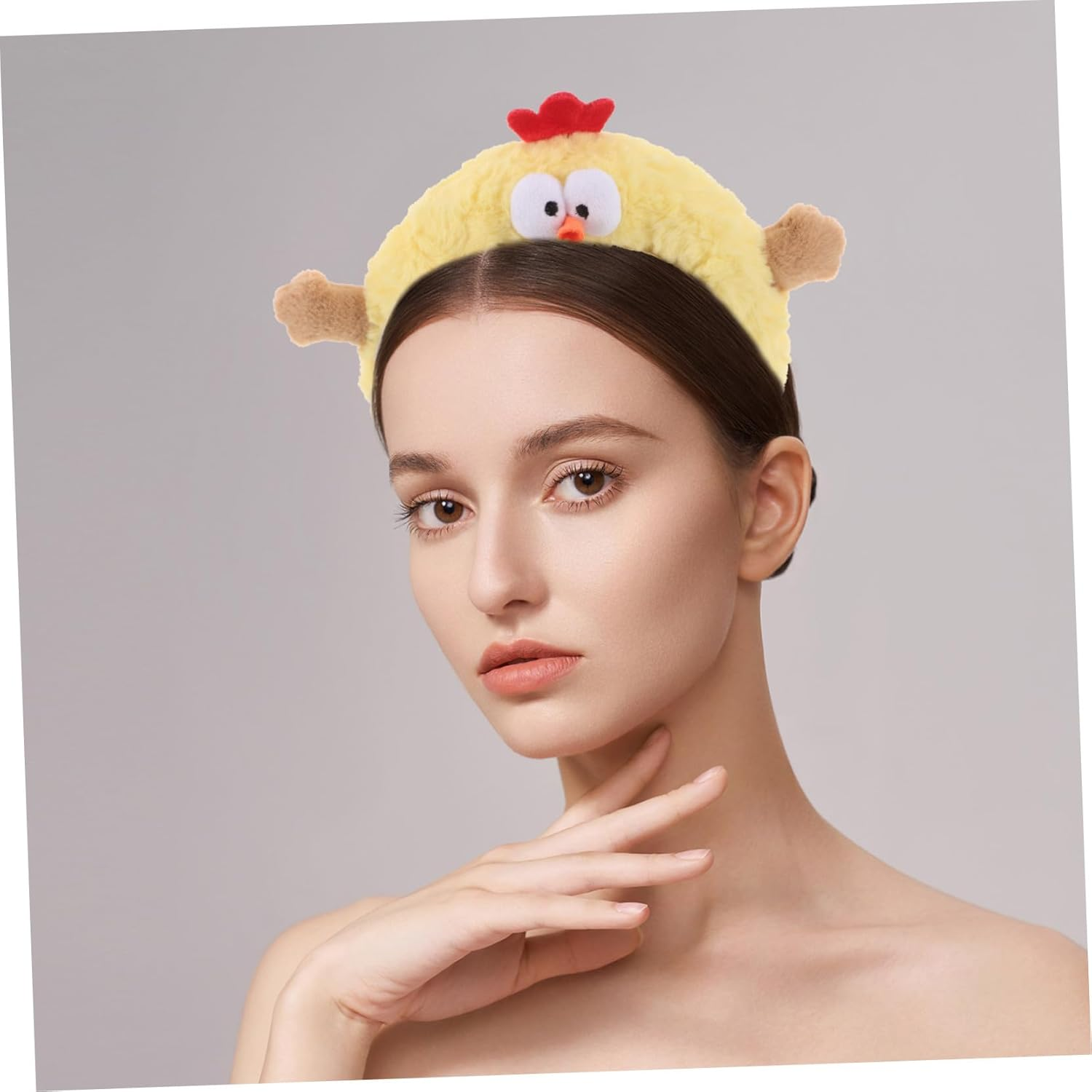 Minkissy Cute Plush Chicken Spa Headband for Women and Soft Elastic Face Wash Accessory for Skincare Makeup Hair Management Adorable Cartoon Style for Daily Use and Fun Photos image number 3