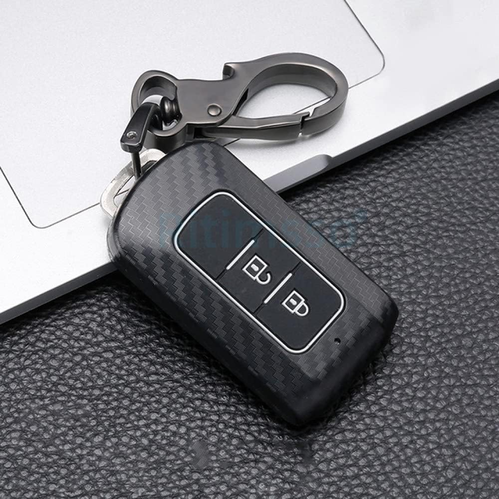 YJADHU Carbon Key Holder Key Chain Car Key Case Cover, Fit for Mitsubishi Outlander 3 Lancer 10 L200 ASX Colt Pajero Sport Eclipse Cross,3 Button Black