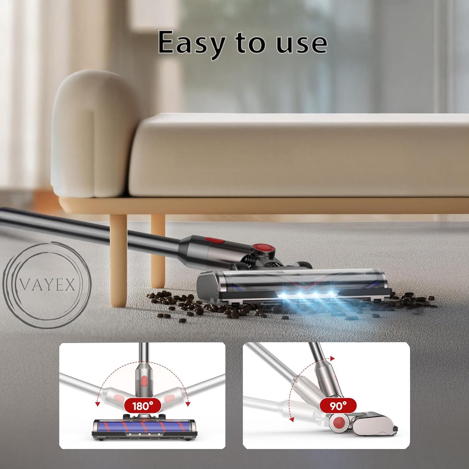 Vacuum Cleaner Head Compatible with Dyson V7 V8 V10 V11 V15 &ndash; Motorized Roller Brush Attachment with LED Lights, Powerful Suction, Replacement Electric Head for Carpet & Hard Floor image number 3