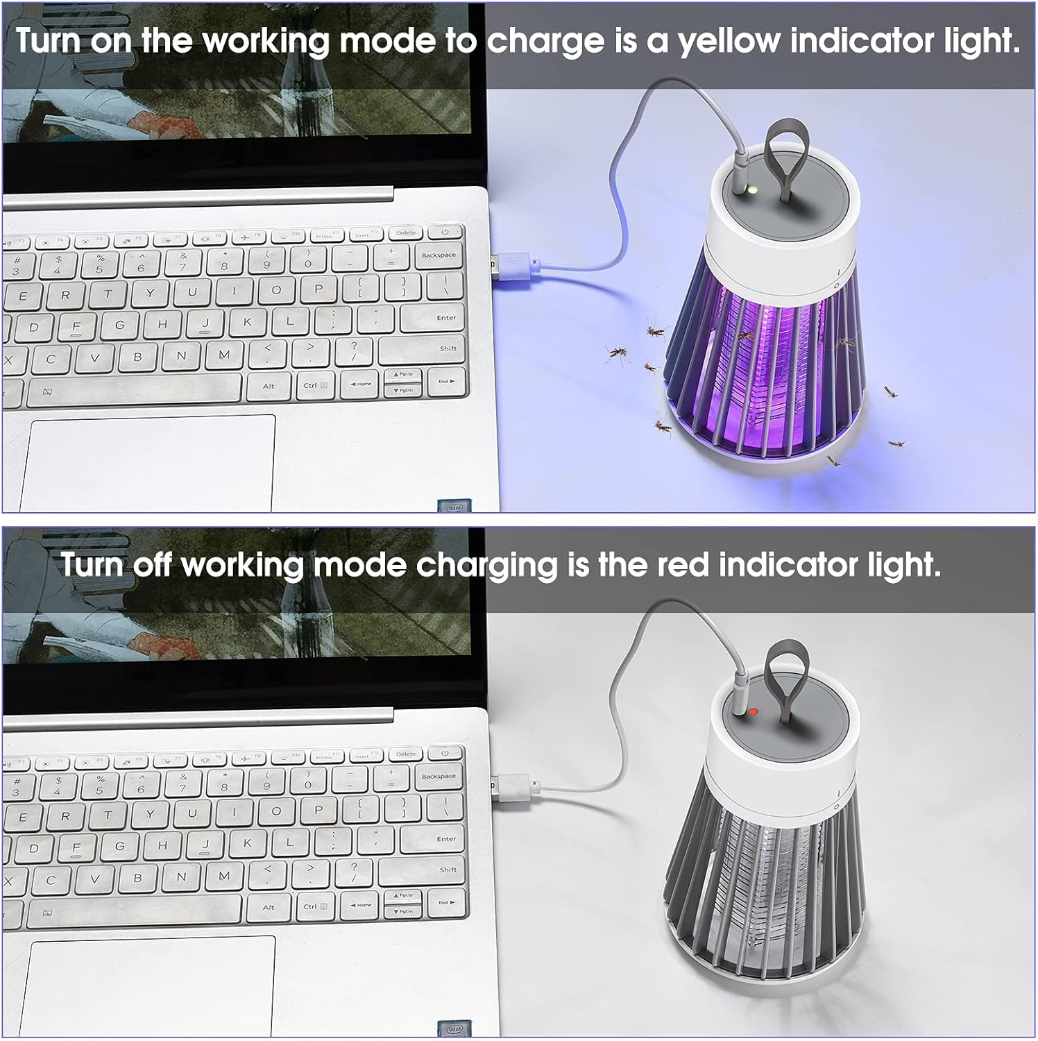 Portable Bug Zapper, LED Fly Trap with Purple Light, 6-Hour Battery Life, Indoor Outdoor Mosquito Killer, Grey image number 2