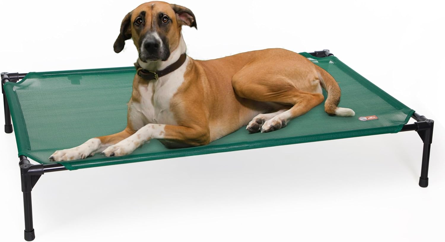 K&H Pet Products Elevated Outdoor Dog Cot Bed, Raised Cooling Bed with Washable Breathable Mesh for Medium Dogs, Portable Raised Platform Pet Bed, Heavy Duty Metal Frame Hammock Bed, Medium, Tan