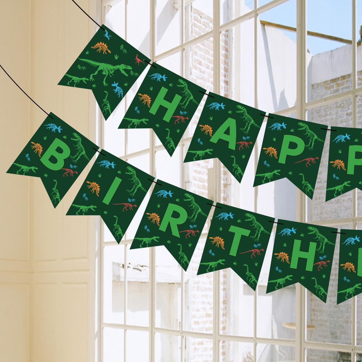 Dinosaur Theme Happy Birthday Banner, Green Camouflage Party Decoration image number 6