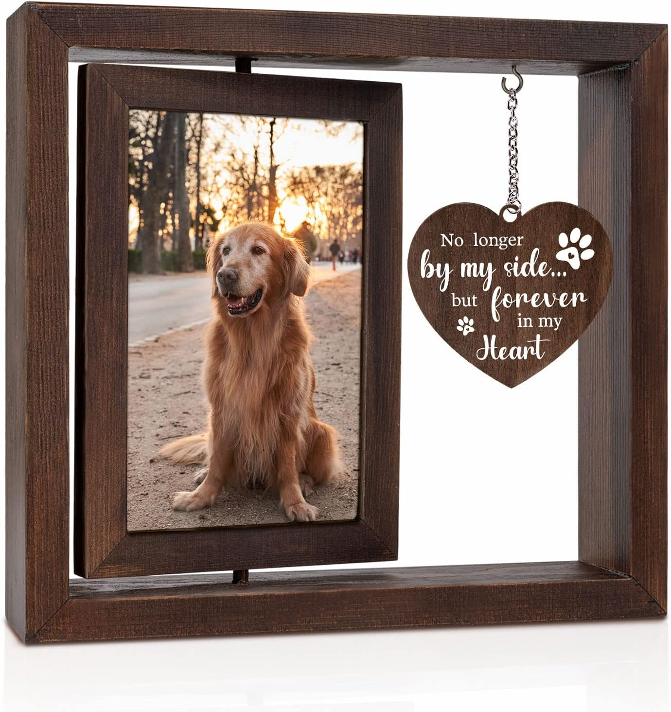 Jigfoxy Dog Memorial Picture Frame - Rotating Wooden Frame for 4X6 Photo - Pet Memorial Gifts for Dog Loss Sympathy Bereavement Remembrance Gift