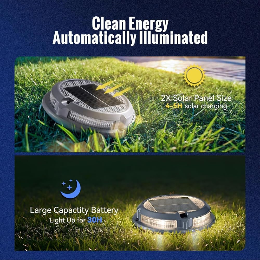 Aluminum Alloy Solar Driveway Lights, IP68 Solar Deck Light Marine Dock Lights Outdoor Waterproof 4 Modes, Multicolor LED Driveway Markers Garden Light for Walkway, Path Decor (2 Pack) image number 6