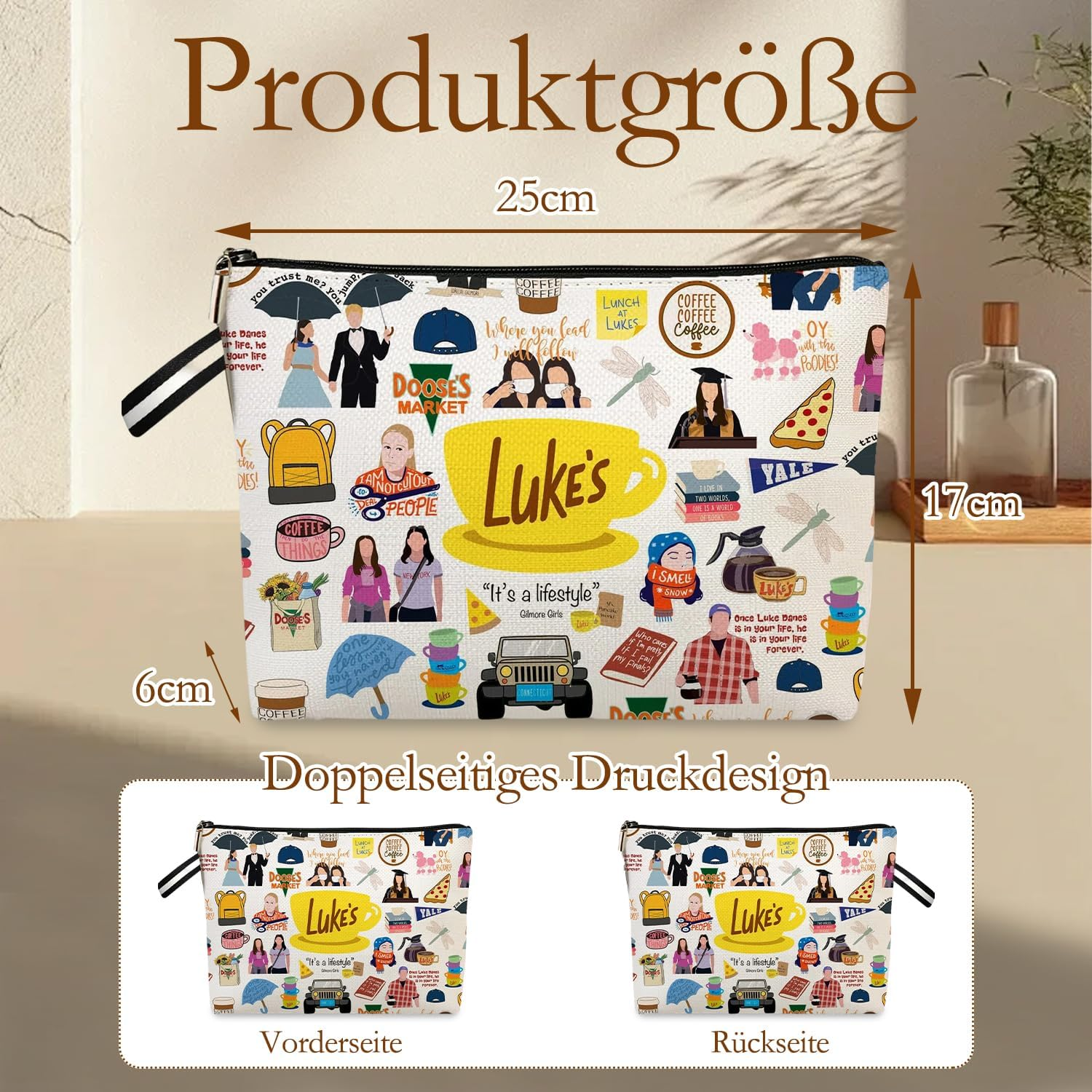 Gilmore Cosmetic Bag Gilmore Girls Fan Item Gifts for Gilmore Fans Luker'S Dinner Inspired Gifts Makeup Bag with Hand Strap Portable Toiletry Bag Women for Travel Everyday Life, Multicoloured, Stylish image number 6