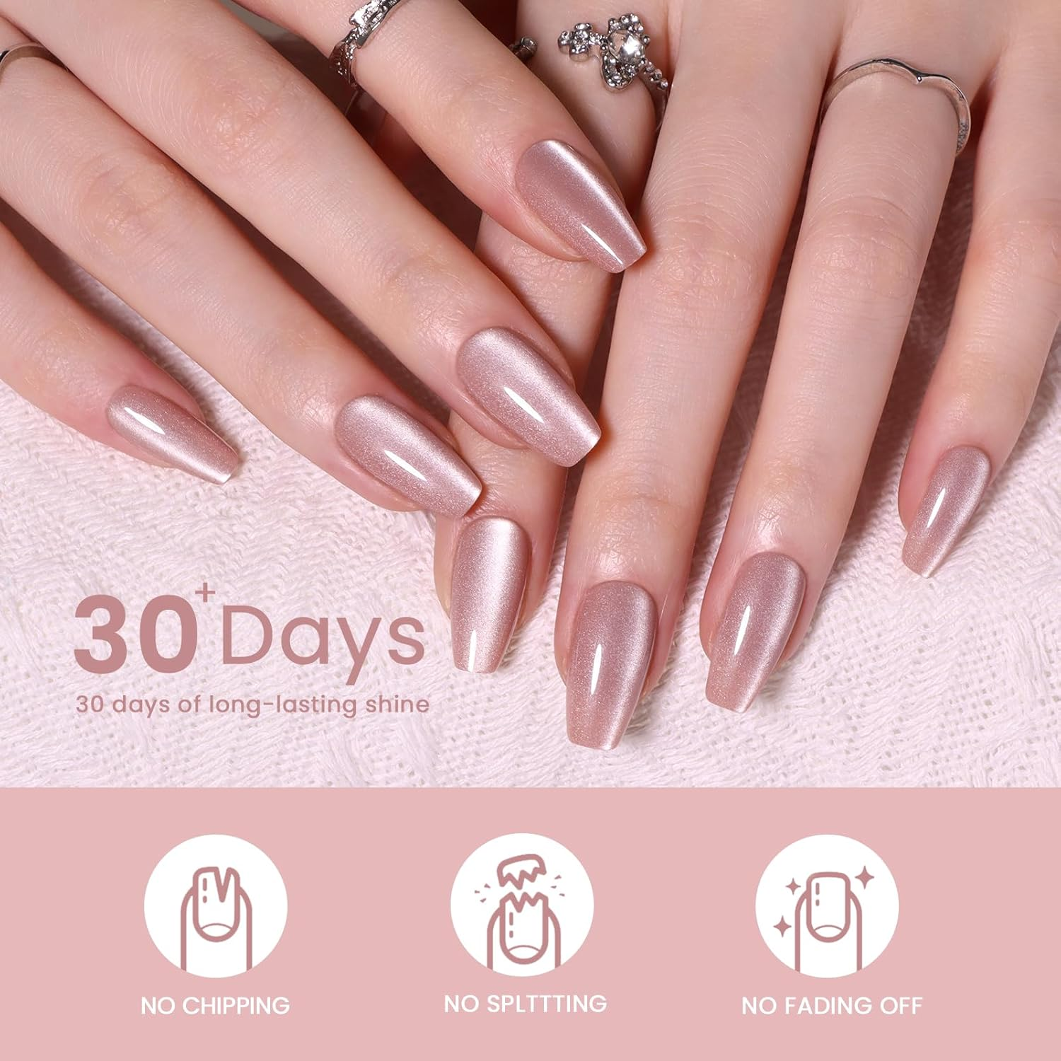 Noerrors Jelly Cat Eye False Nails Pack of 30 Short Square Naked Pink Glass Pressure Nails with Glitter, Shimmer, Acrylic and Gel Glue for Sticking False Nails image number 4