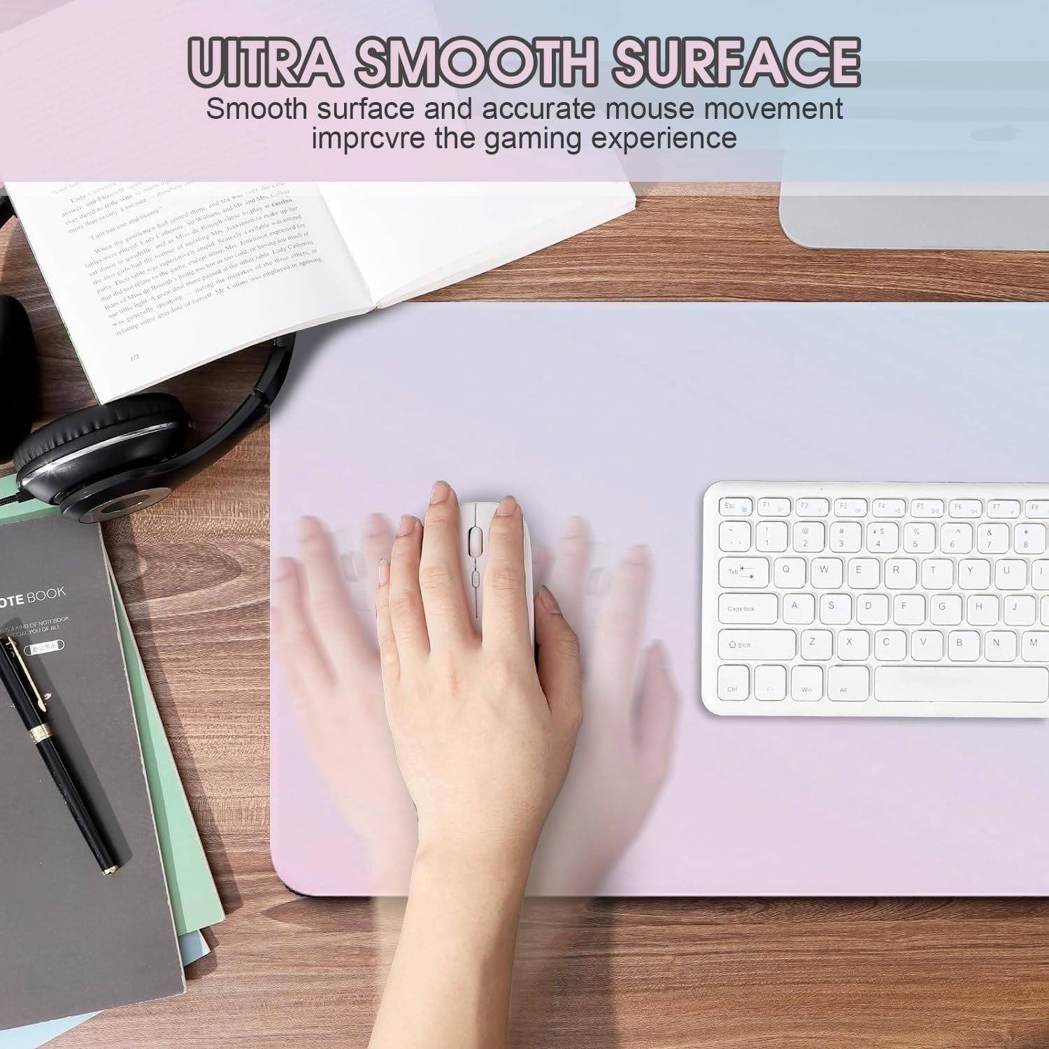 Chamgeco Large Gaming Mouse Pad with Stitched Edges, Desk Mat Desk Pad Mouse Pads with Anti-Slip Rubber Base, Desk Protector Mousepad for Computer Keyboard Laptop Home Office Decor (Color 1, 90*40CM) image number 2