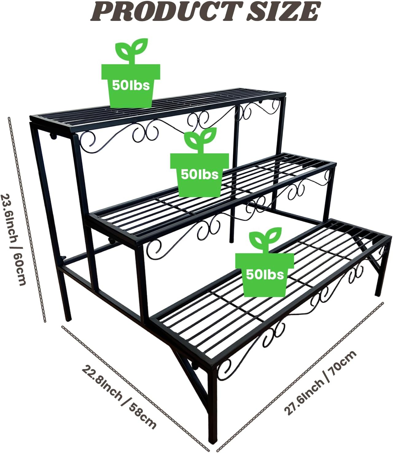 3-Tier Plant Stand, Heavy Duty Plant Stands for Indoor and Outdoor, 27" Flower Pots Plant Storage Shelf Decoration Racks for Living Room, Balcony, Patio image number 4
