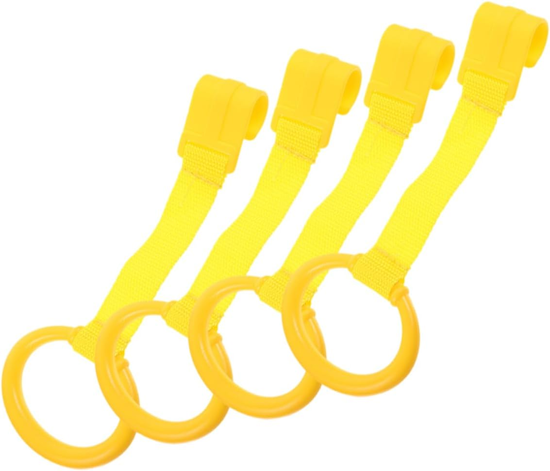 4Pcs Pull Rings for Crib Walking Assist Tools Portable Plastic Hand Pull Rings with Sturdy Webbing Strap No Screw Installation Safety Stand Support for Newborns