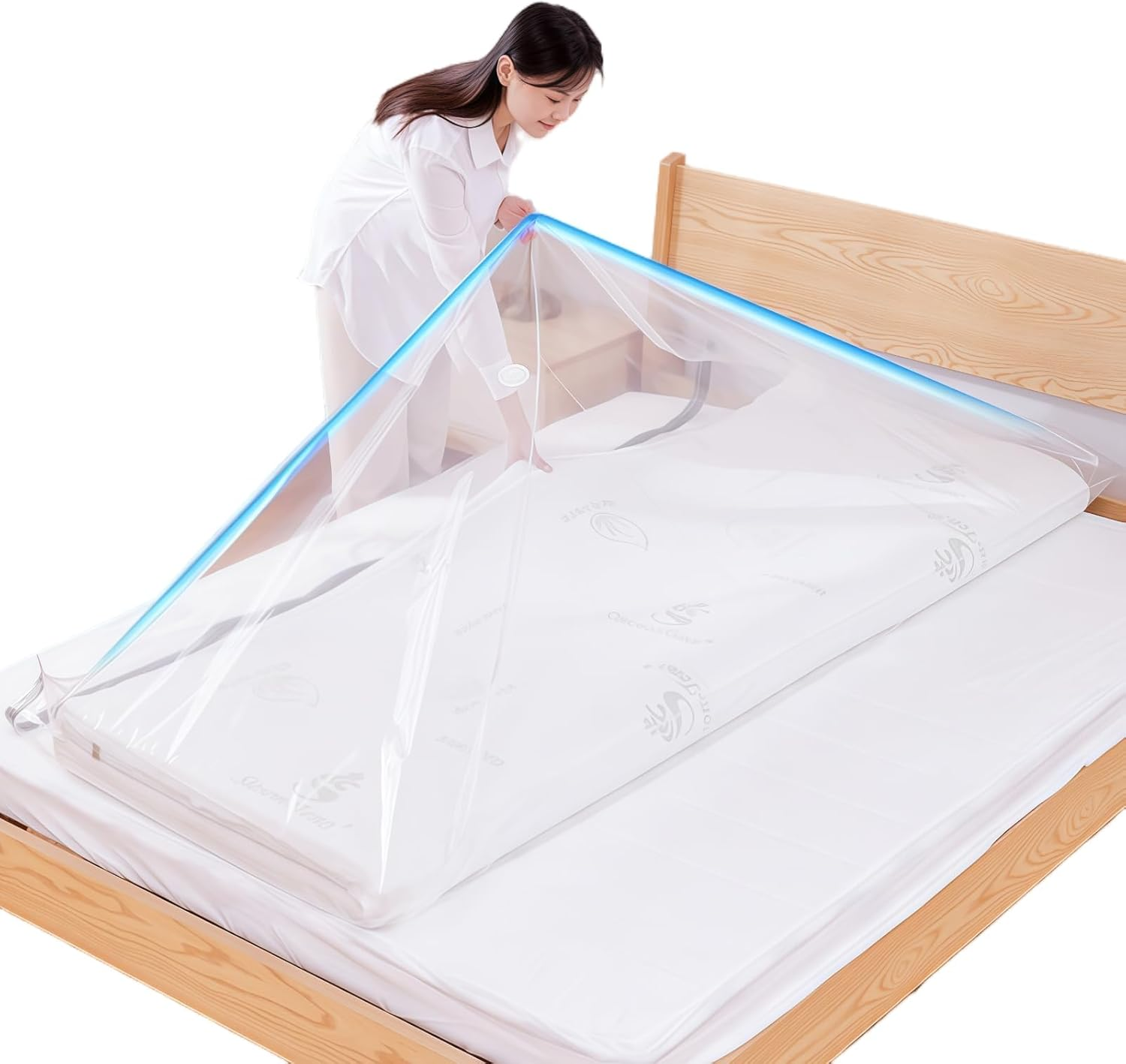 Large Vacuum Storage Bags Waterproof Sealable Vacuum Seal Mattress Bag with Zip Reusable Space Saver Bags for Mattress,Clothes, Compress Mattress by 85%, No Vacuum Pump (220X100Cm) image number 5