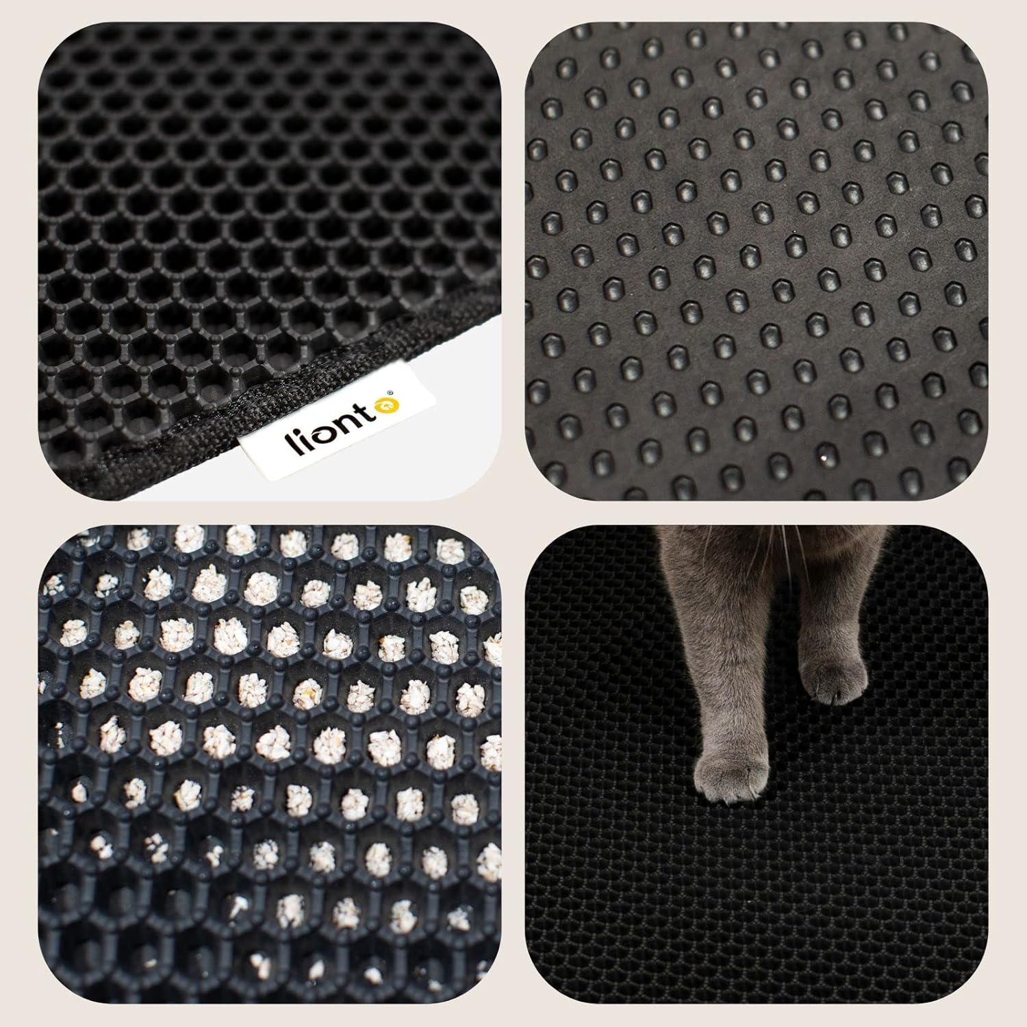 Lionto Cat Litter Mat for Cat Litter Tray with Non-Slip Coating, 61 X 38 X 1.3 Cm, Cat Litter Mat, Waterproof & Easy to Clean, Effective Absorption of Cat Litter in Honeycomb Design, Black image number 5