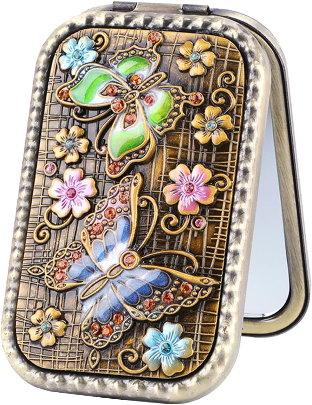 Manyakai Elegant Vintage Dual Sided Makeup Mirror Foldable Travel Mirror with Metal Frame for Women Portable Cosmetic Vanity Table Decor Type 1 One Size - Type 15 image number 3