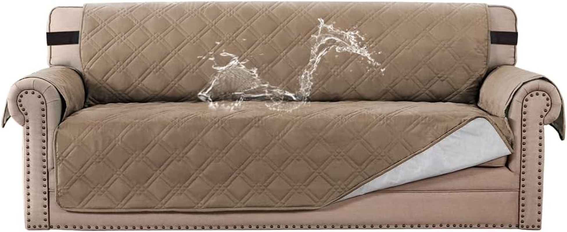 H.VERSAILTEX 100% Waterproof Couch Covers Machine Washable Sofa Cover for Dogs/Pets/Kids Couch Protector Waterproof Non-Slip Backing Sofa Slipcover for Pets (3 Seater, Taupe)
