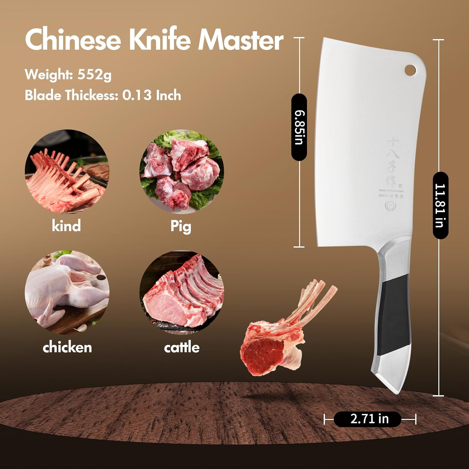 Heavy Duty Cleaver Knife SHI BA ZI ZUO Stainless Steel Bone Cleaver Vegetable Knife for Home Chopping Bones image number 3