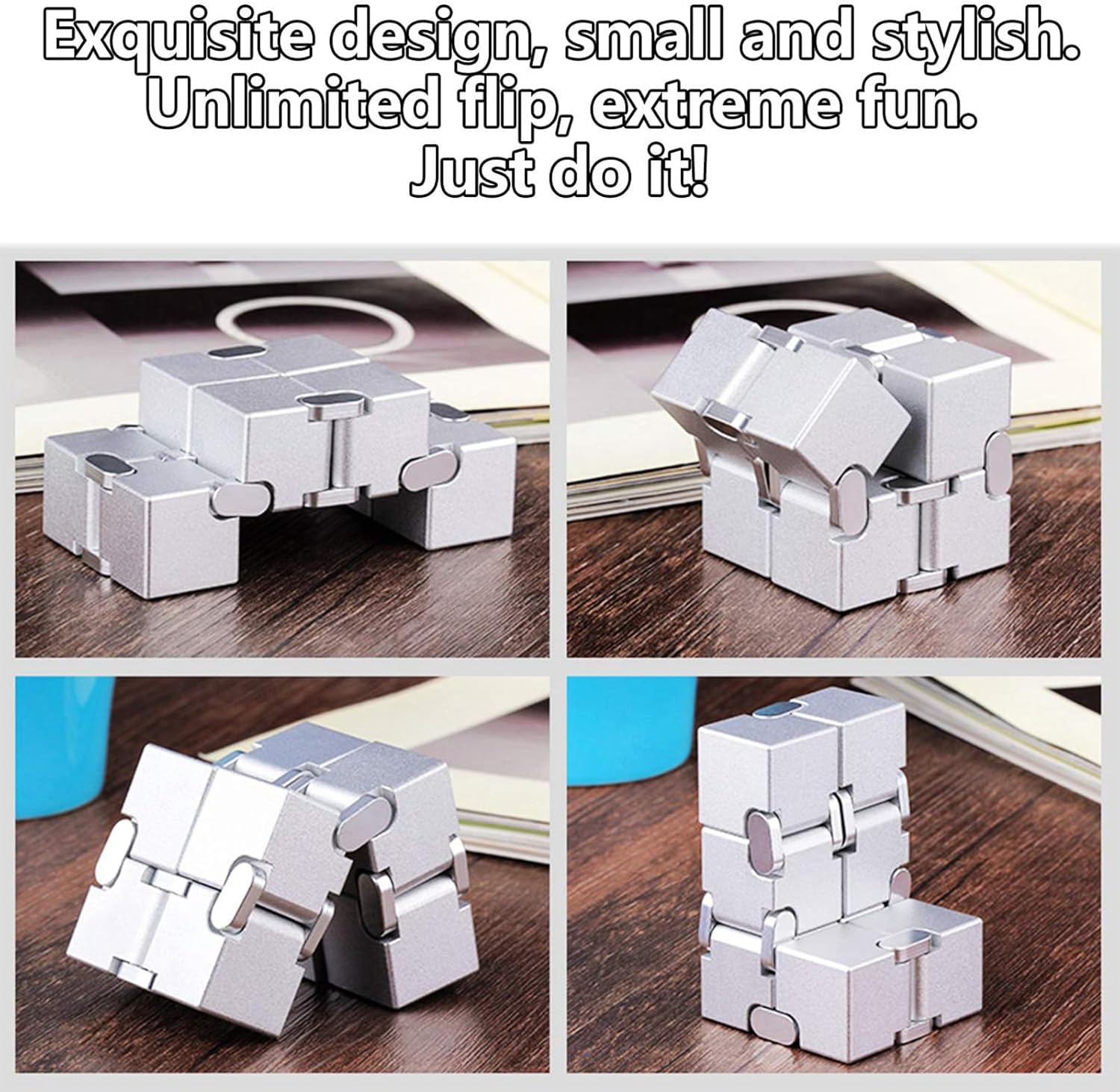 Infinity Cube Fidget Toy &ndash; Aluminum Metal Stress Relief Finger Flip Cube for Kids and Adults, Ideal Gadget for Men, Exquisite Packaging Included image number 3