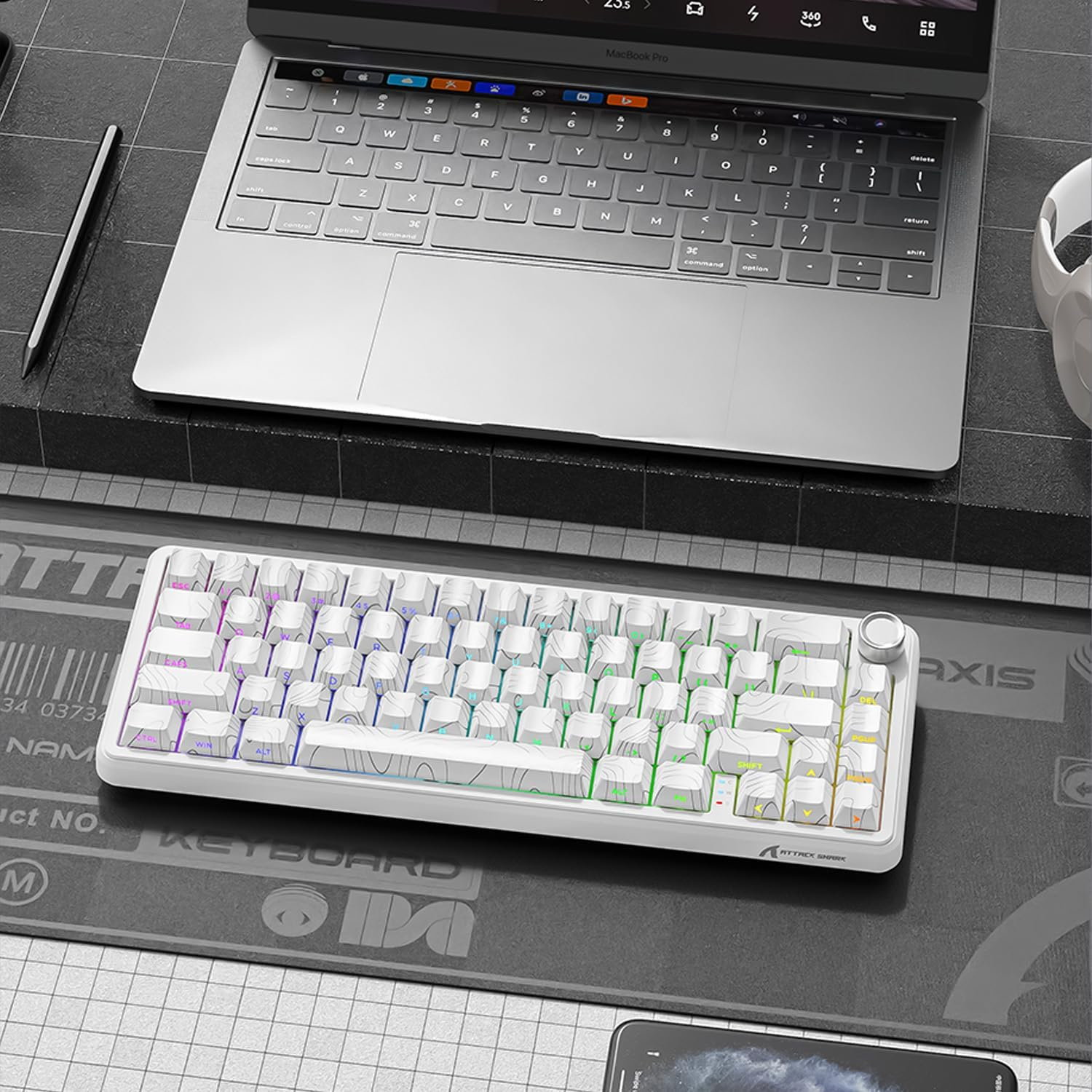 ATTACK SHARK X65PRO HE Rapid Trigger Magnetic Mechanical Keyboard,65% Hot Swappable, Hall Effect Sensor,Adjustable Actuation,Tri-Mode RGB, 8Khz Polling Rate with Coiled Cable for Moba/Fps/Rts-White