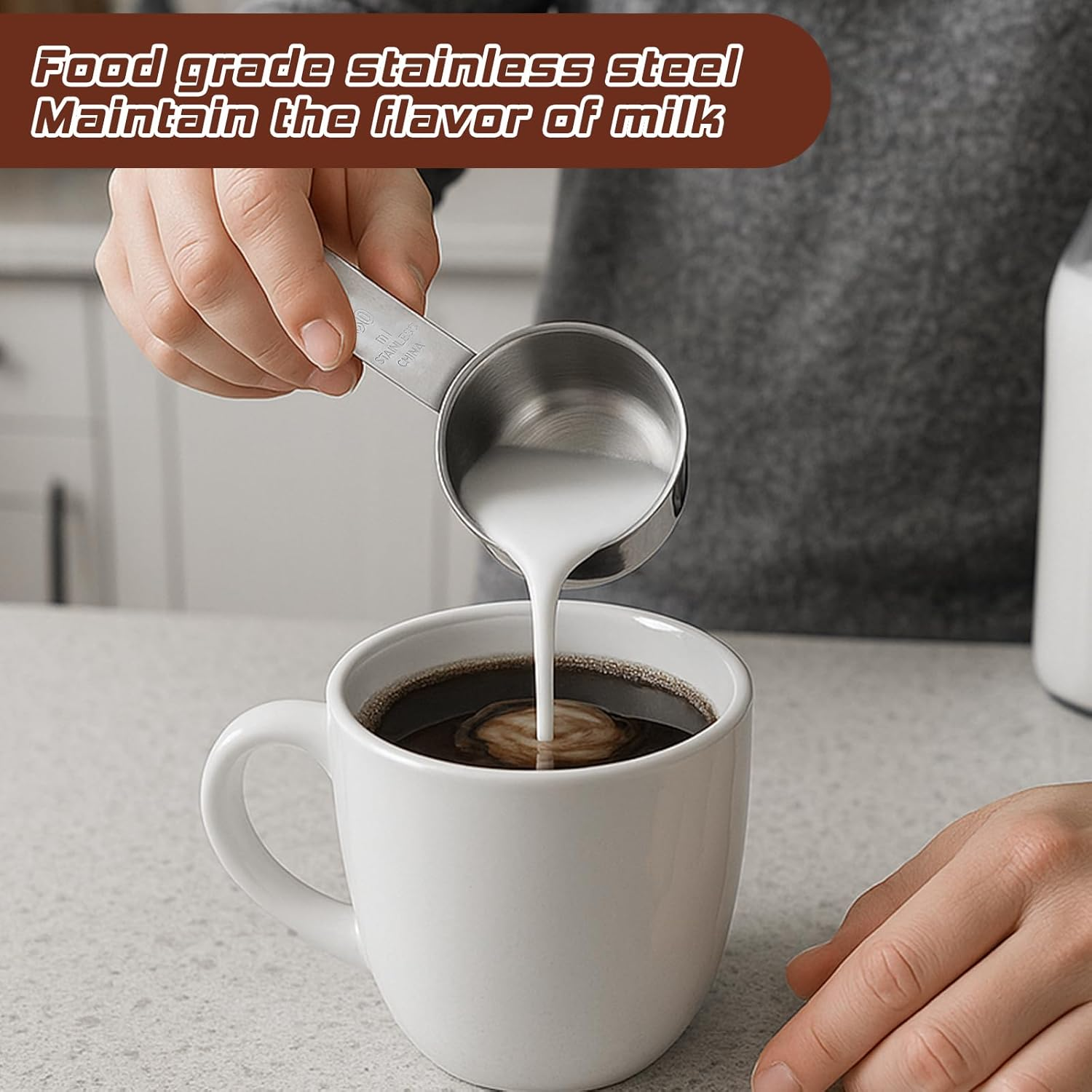 2 Pieces 60 Ml Coffee Spoon Scoop, Stainless Steel Measuring Cup Set, Long Handle Measuring Spoon, Espresso Spoon, Measuring Cups, Kitchen Set for Liquids, Solids, Tea, Coffee, Cocoa, Beans, Milk image number 4