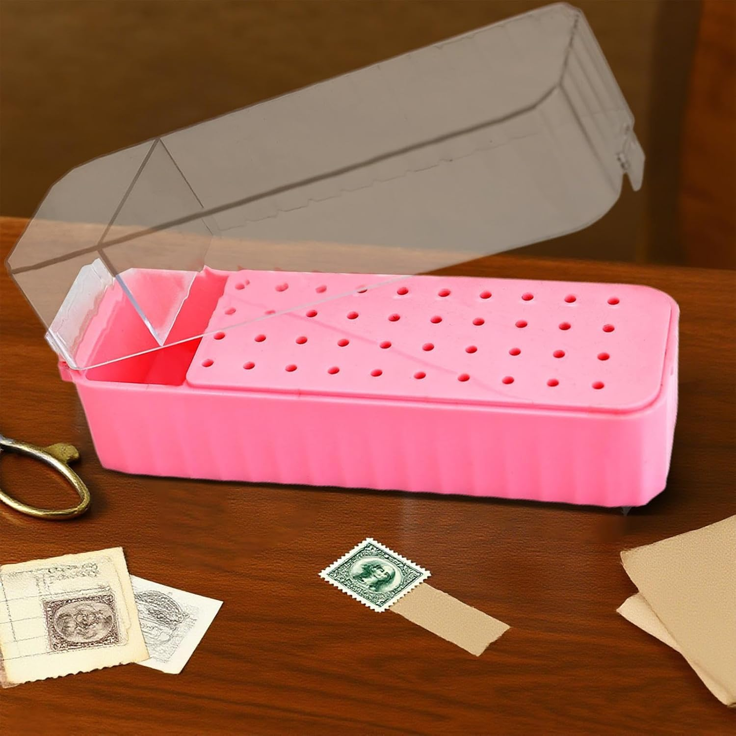 Daooibpa Nail Drill Bits Holder | 40-Hole Nail Drill Bit Container - Transparent Lid Grinding Tips Display Box Dustproof for Pedicure Prep Salon Workstation Art Detailing Youth Girl - Pink image number 2