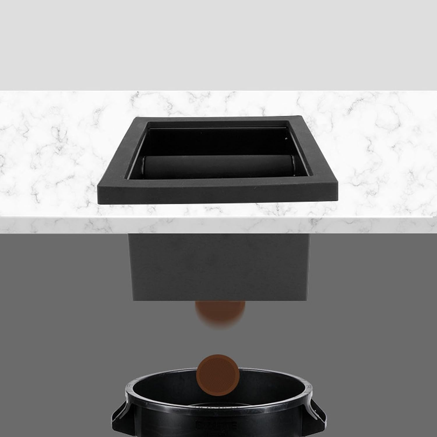 Generic Espresso Knock Box, 5.91X5.39X4.33Inch Rubber and Steel Bottomless Knocking Box for Coffee Grounds, Moderate Capacity Easy to Coffee Knock, Recessed Installation image number 1