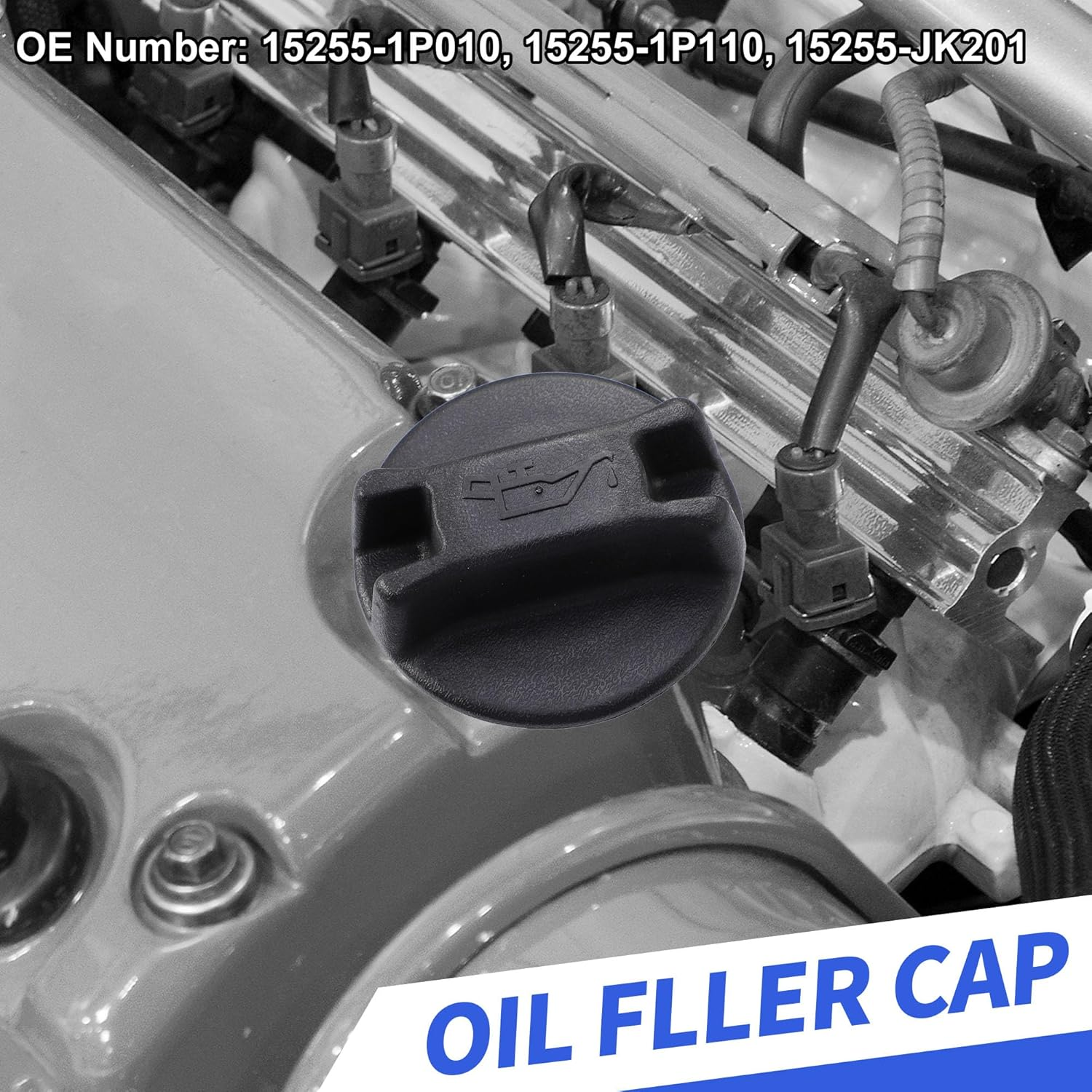 X AUTOHAUX Engine Fuel Tank Cap Gas Oil Filler Plug Cover 15255-1P110 Black image number 6