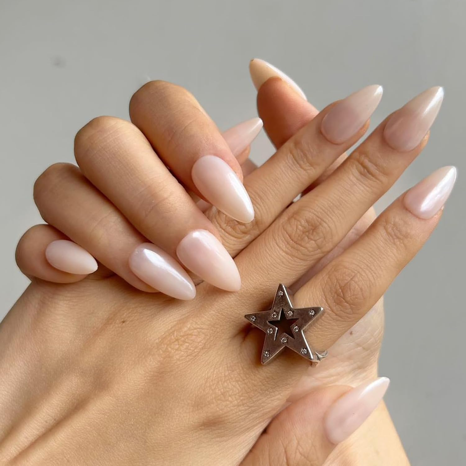 Modelones Press on Short Almond Nails, Donut Reusable Kit with Glue Adhesive Tabs, Mini File, 24 Fake Pieces 12 Sizes, DIY Home Salon, White Pearl Glitter image number 3