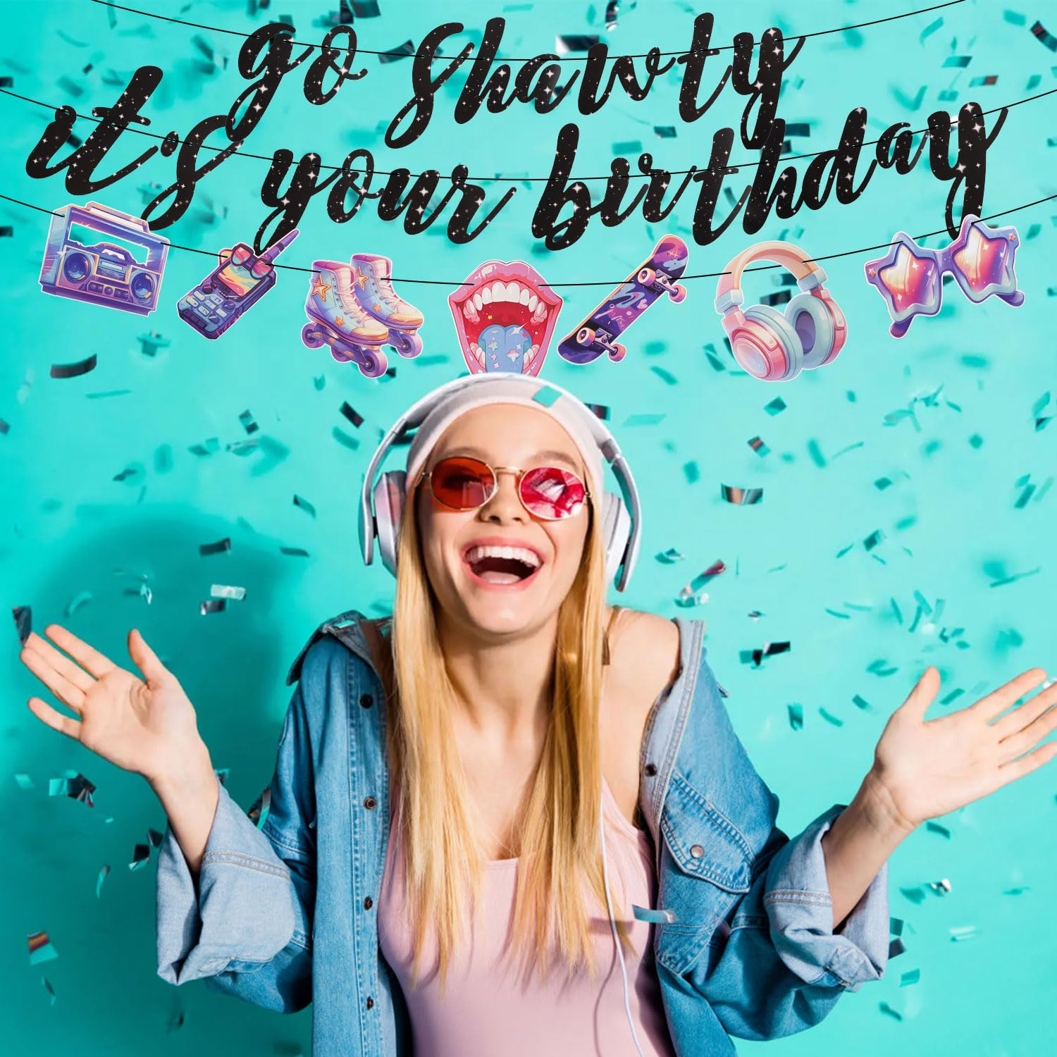 Go Shawty It'S Your Birthday Banner, Music Theme Birthday Banner Birthday Decorations Black Pre-Assembled Reusable Shiny Black Happy Birthday Banner for Birthday Parties image number 2