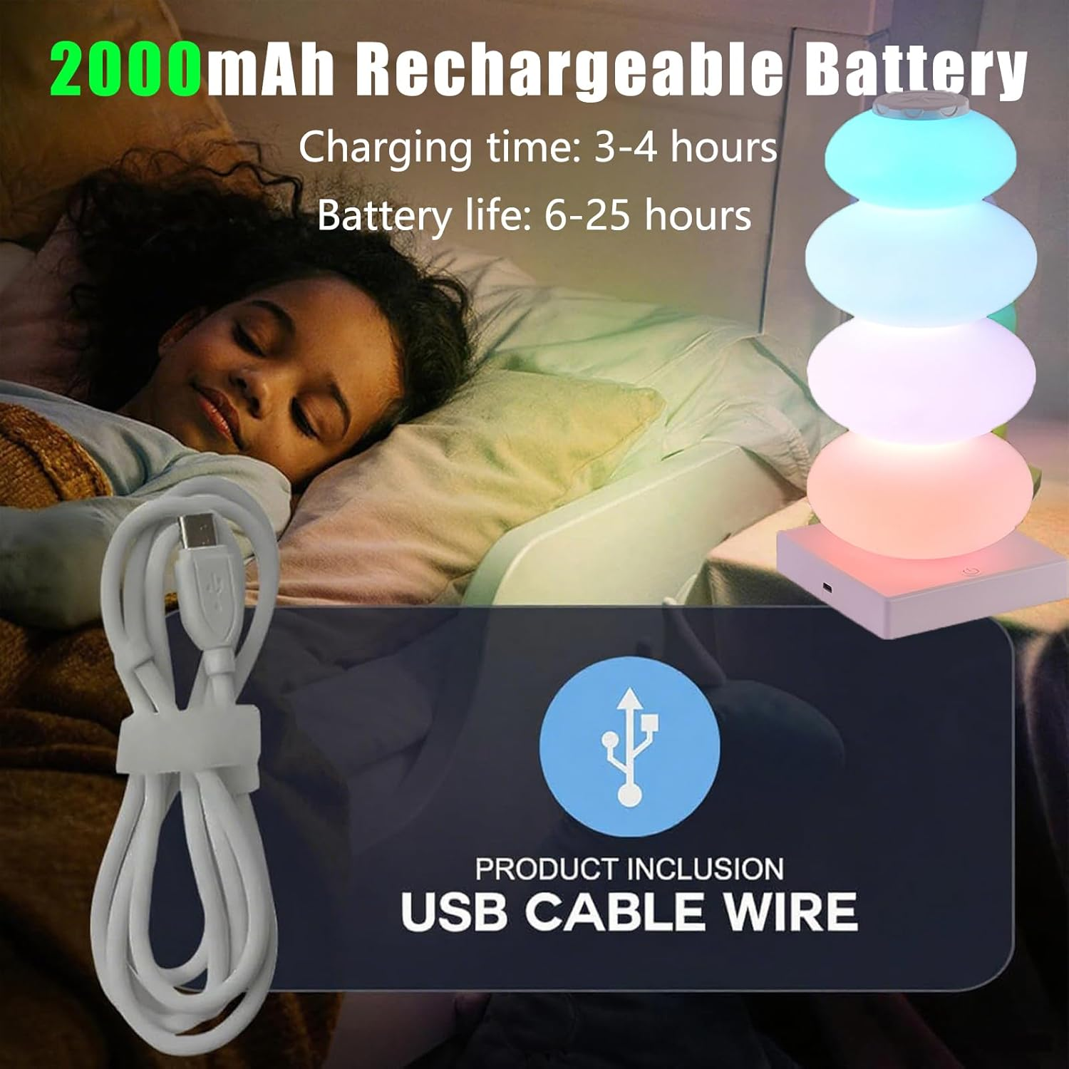 JIGNAY Gourd-Shaped Ambiance Table Lamp, RGB Dream Color Bedside Lamp, 2000Mah Touch Control Lamp with 6 Lighting Modes, Ambiance Light for Living Rooms, Bedrooms, Playrooms and Children'S Rooms. image number 4