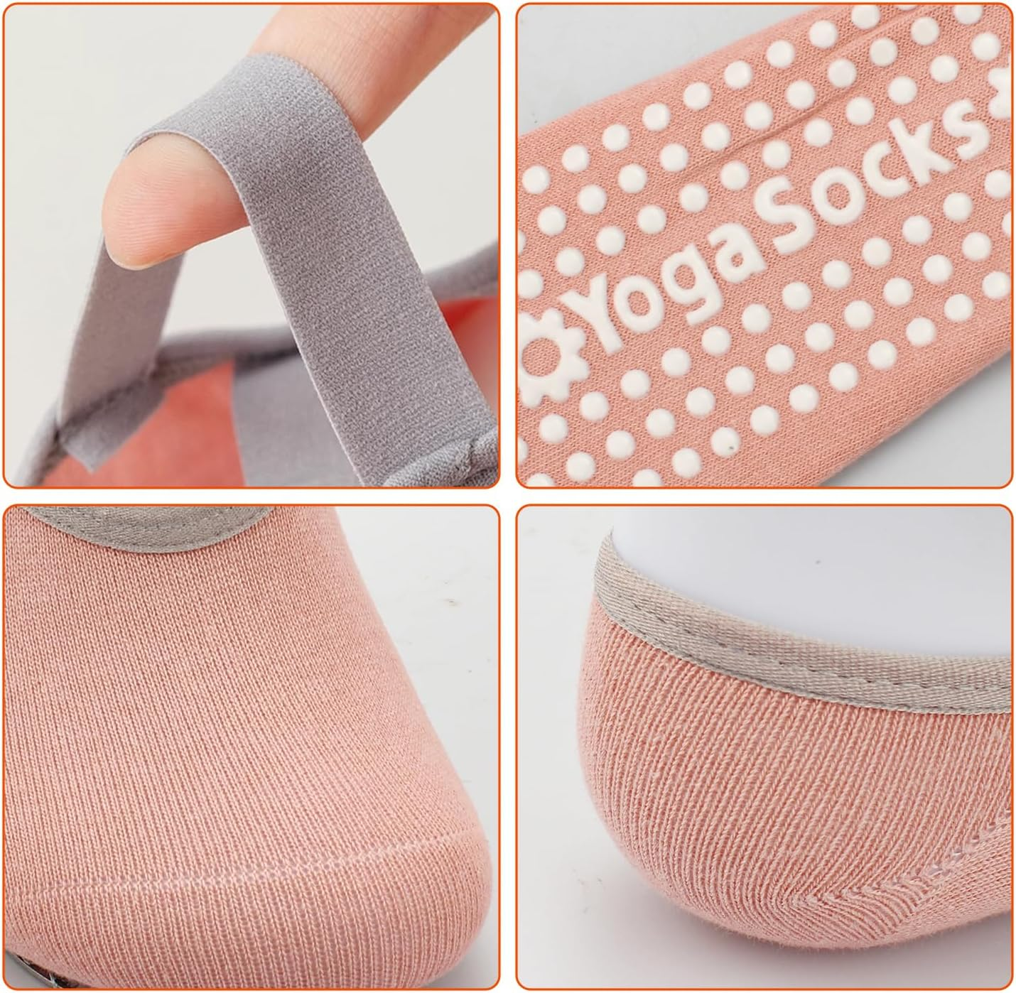 4 Pairs Yoga Pilates Socks with Adjustable Straps,H HOME-MART Non-Slip Grip Socks for Women'S Secure Comfortable Fitness Workouts image number 1