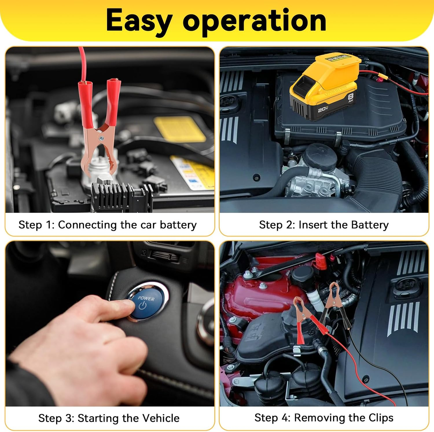 Car Jump Starters Adapter for Dewalt 18V with Batteries Jumper Cables with Heavy Duty Automotive Booster Cables Cigarette Lighter Alligator Clip Fuse for Jump Starting Dead or Weak (61CM) image number 5
