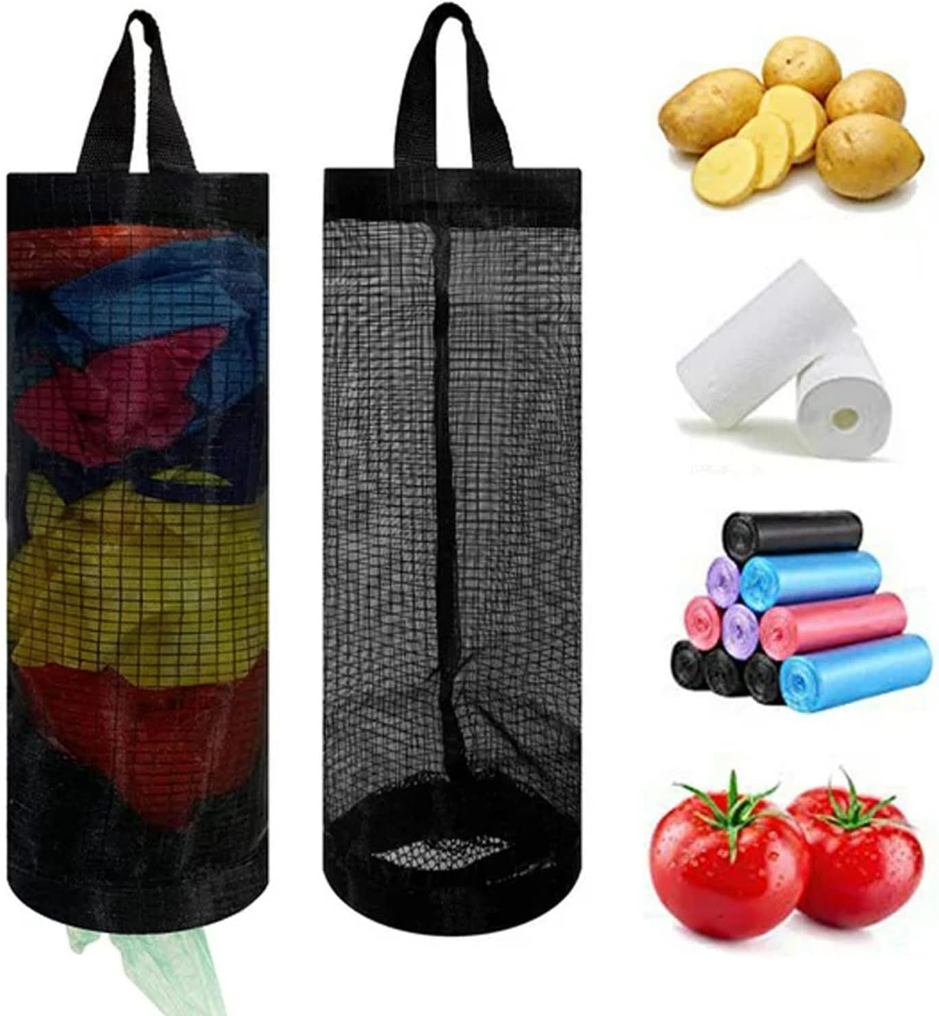 Plastic Bag Holder Dispenser Mesh Storage Garbage Bags Organizer Hanging (Grey) image number 2