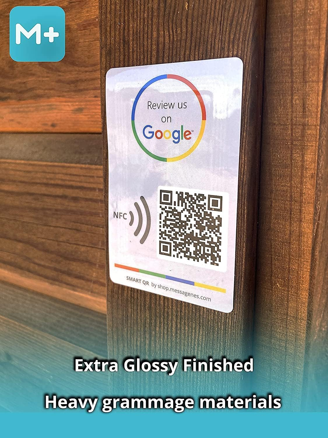 MESSAGENES | Review Us on Google QR Code Stickers | Reusable Smart QR Code and NFC | 1 Rectangular Unit | Easy Reviews | Modify Link Whenever You Want | Google Decal for Business | Premium Materials image number 2